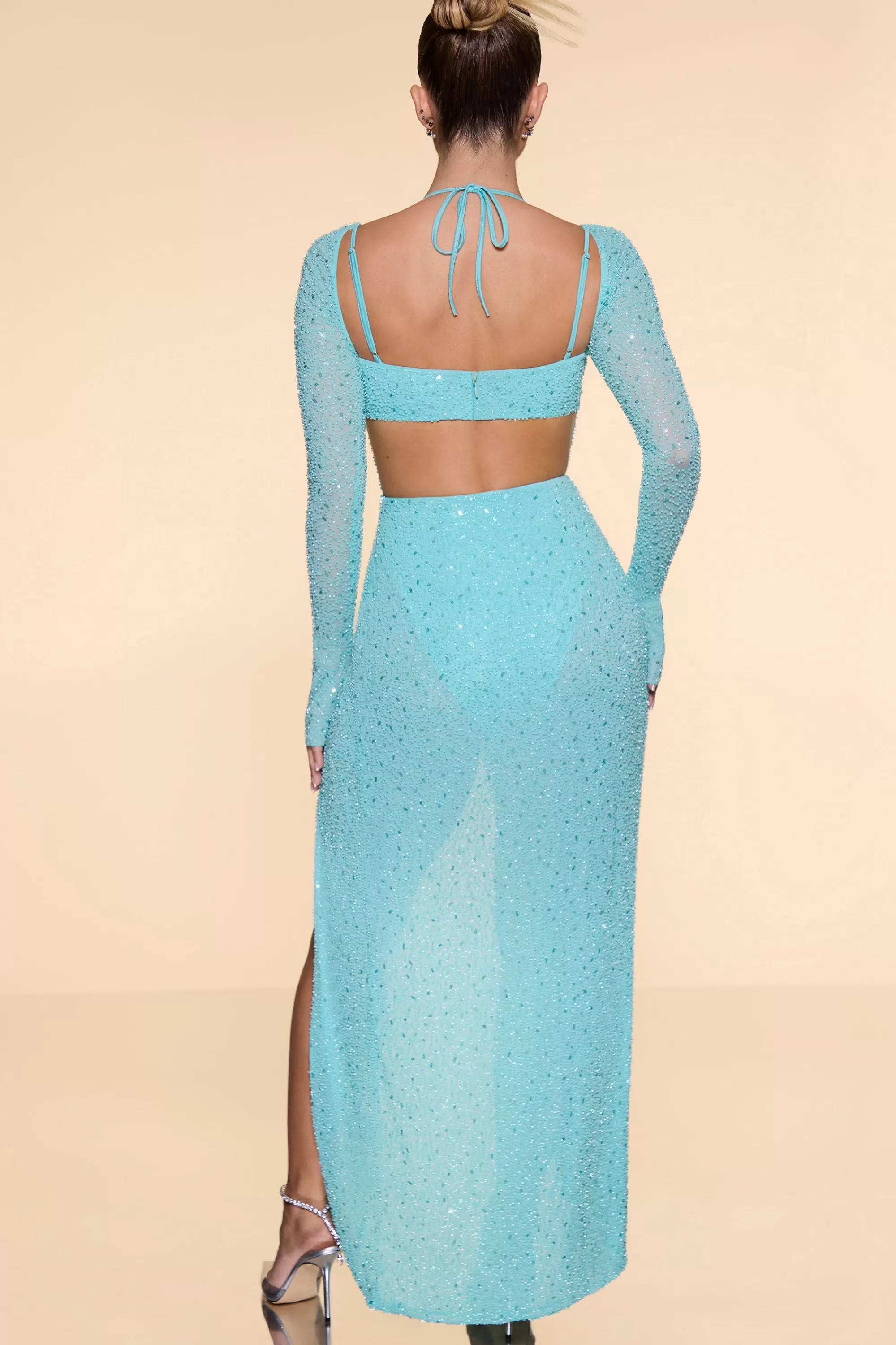 Oh Polly Embellished Cowl Neck Maxi Dress In Aqua Best Sale