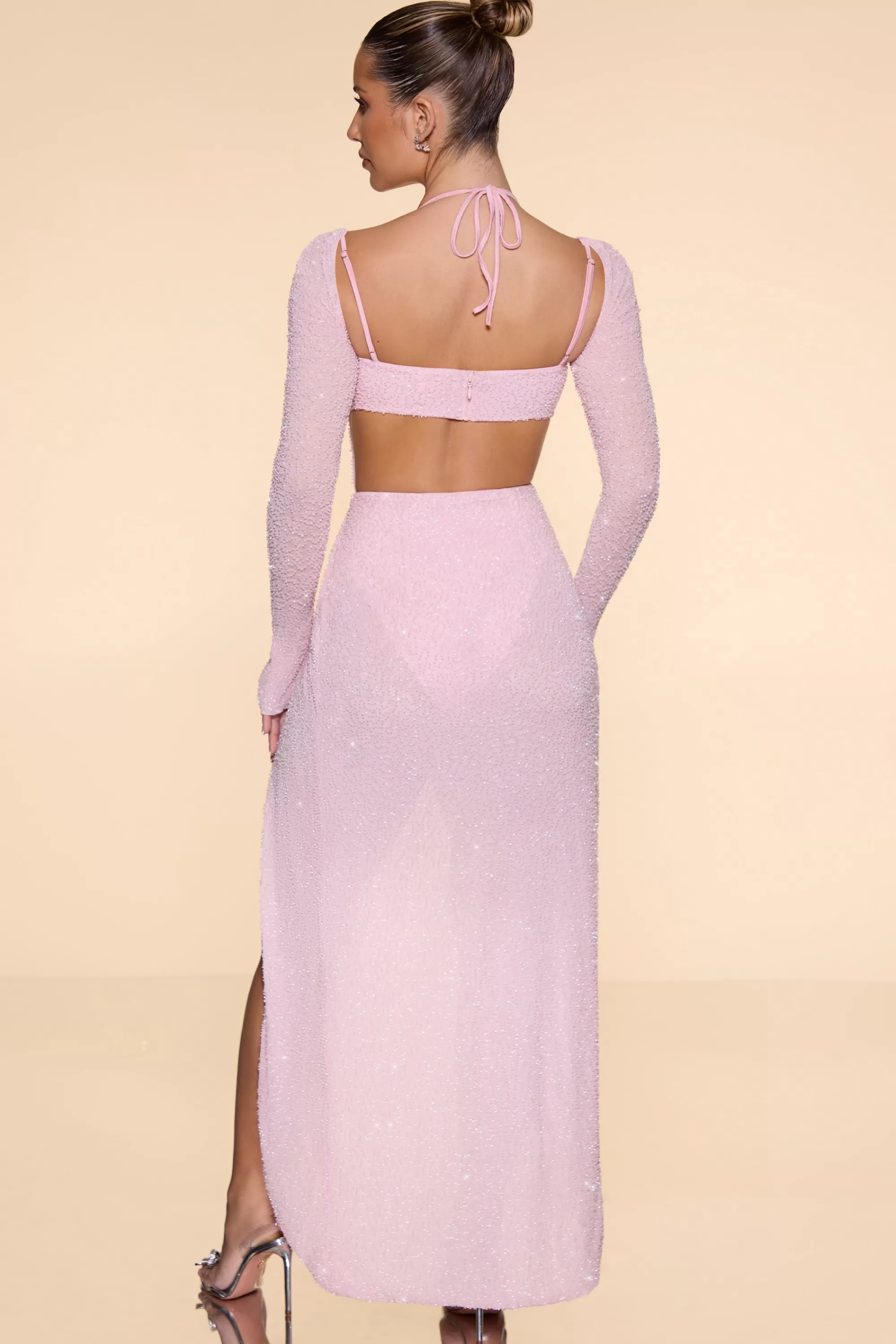 Oh Polly Embellished Cowl Neck Maxi Dress In Blush Store