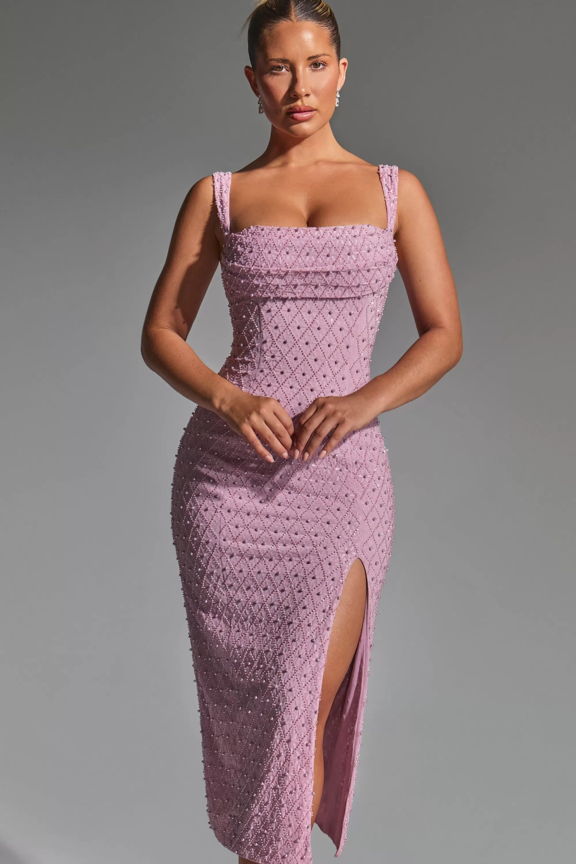 Oh Polly Embellished Cowl-Neck Midaxi Dress In Mauve Shop