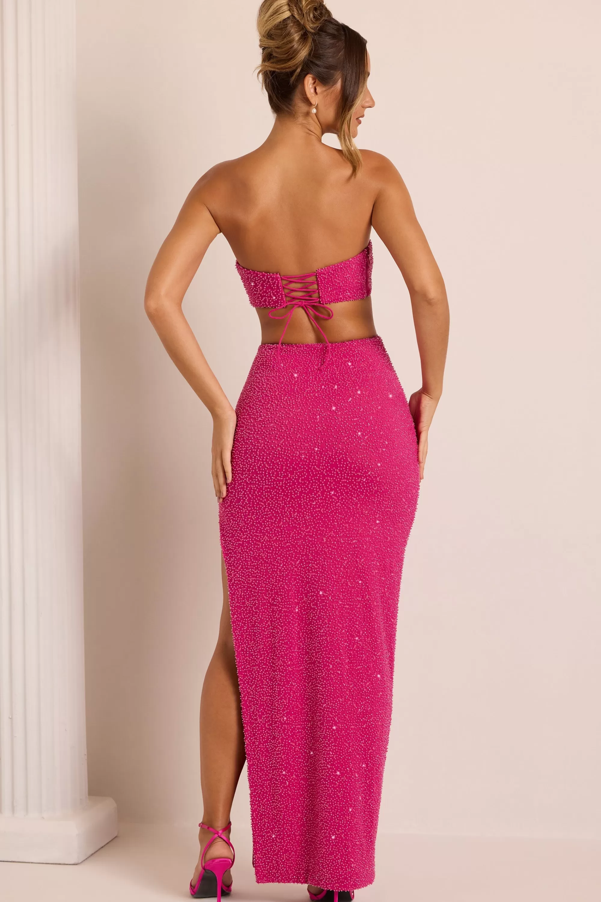 Oh Polly Embellished Cut Out Maxi Dress In Fuchsia Sale