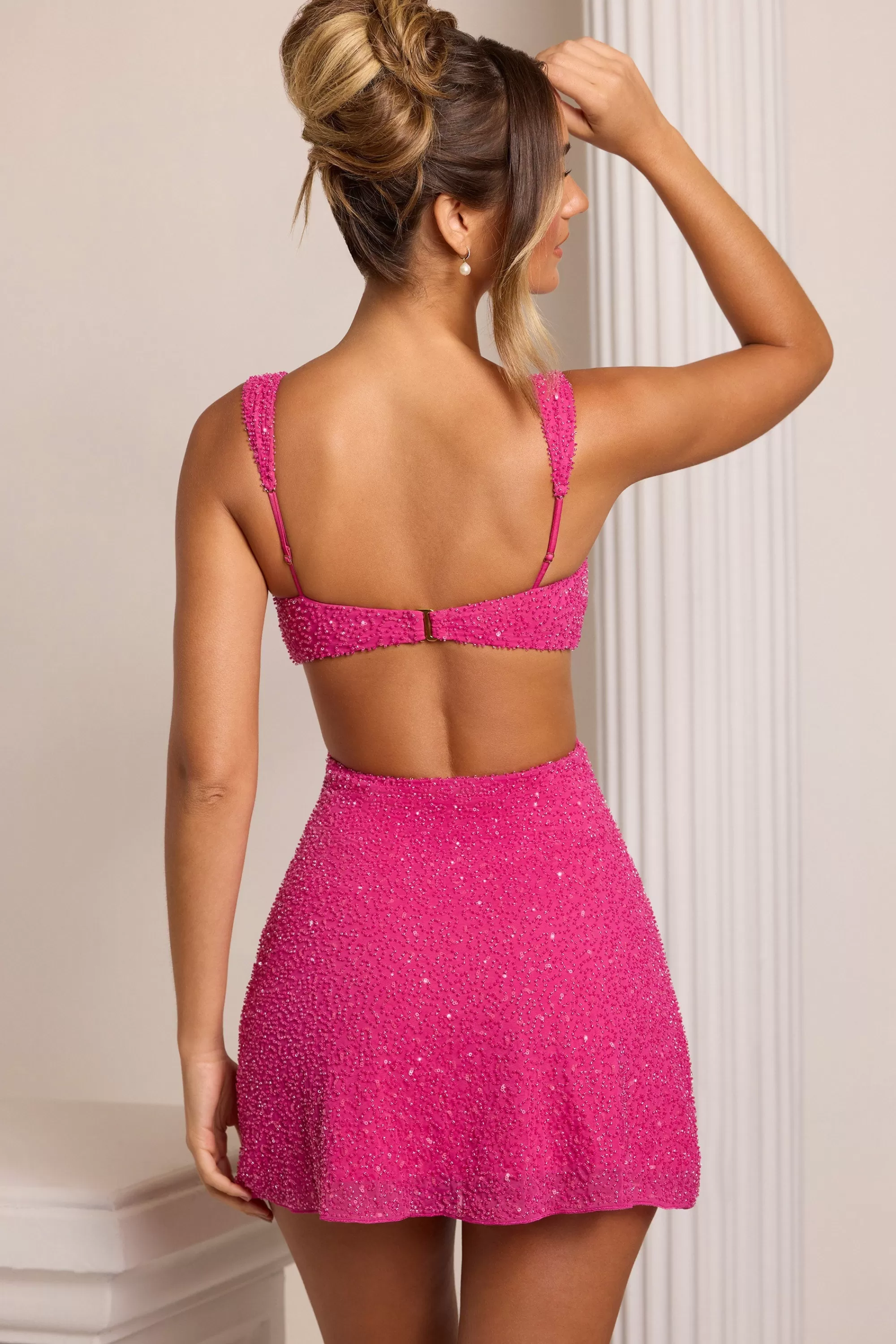 Oh Polly Embellished Cut Out Mini Dress In Fuschia Fuchsia Outlet