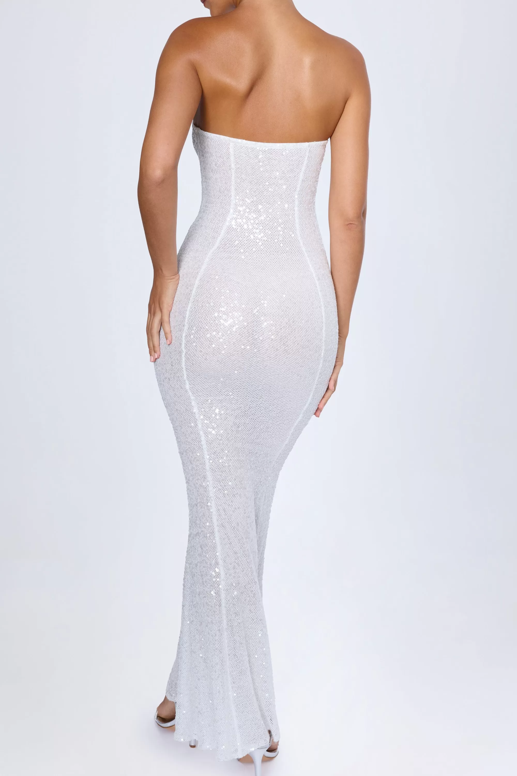 Oh Polly Embellished Cut-Out Bandeau Maxi Dress In White Discount