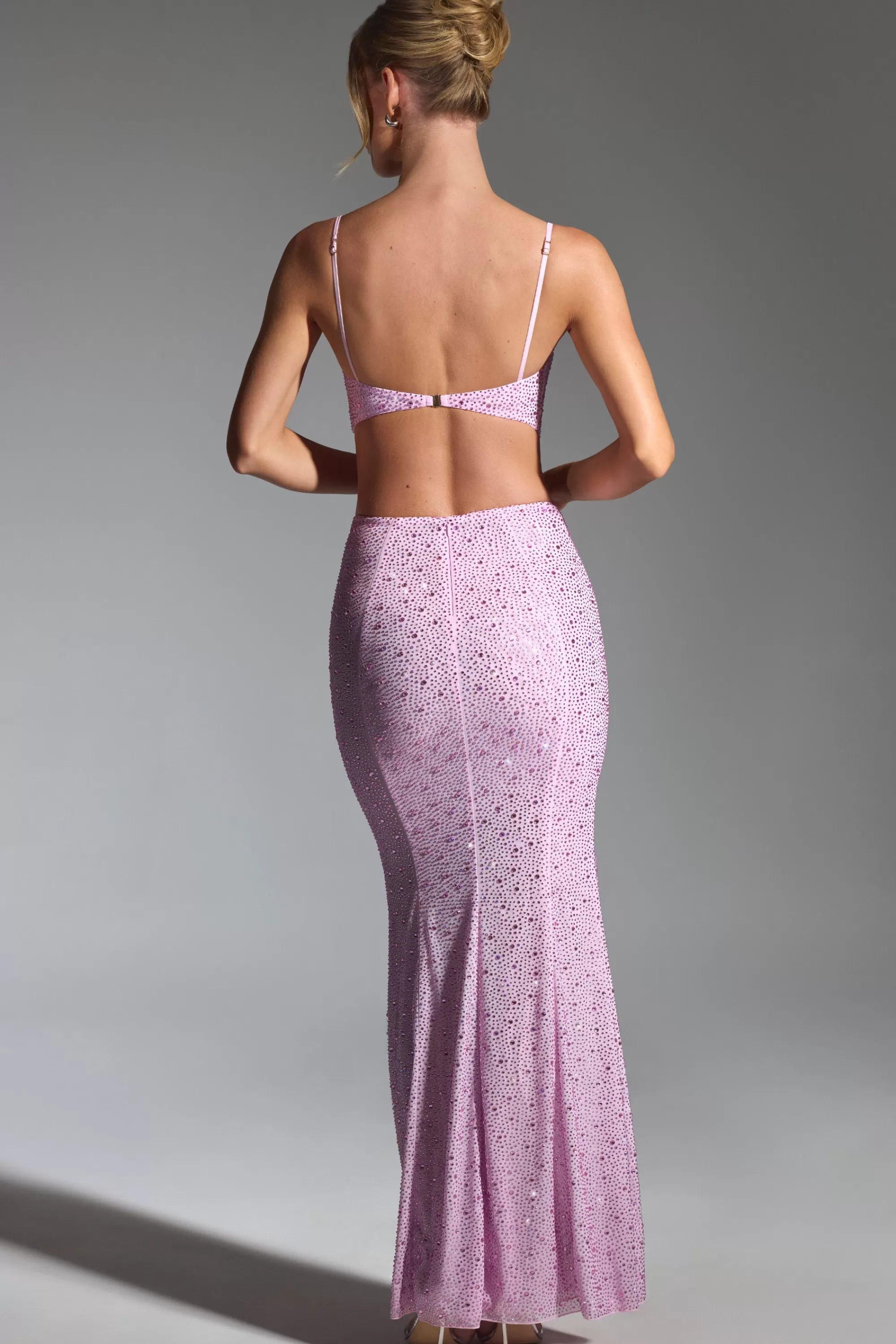 Oh Polly Embellished Cut-Out Fishtail Maxi Dress In Peony Pink Sale