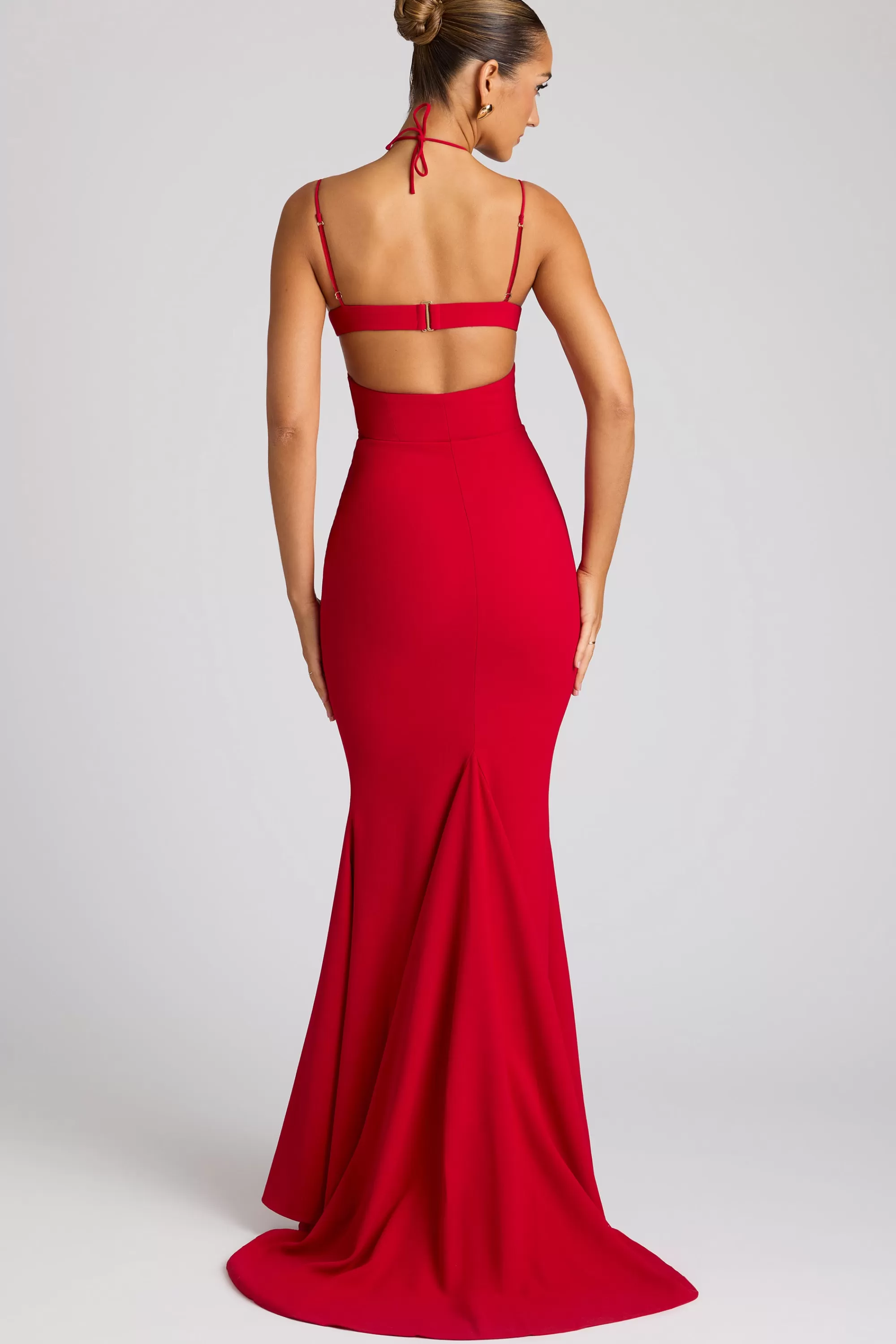 Oh Polly Embellished Heart Cup Detail Evening Gown In Fire Red Best Sale