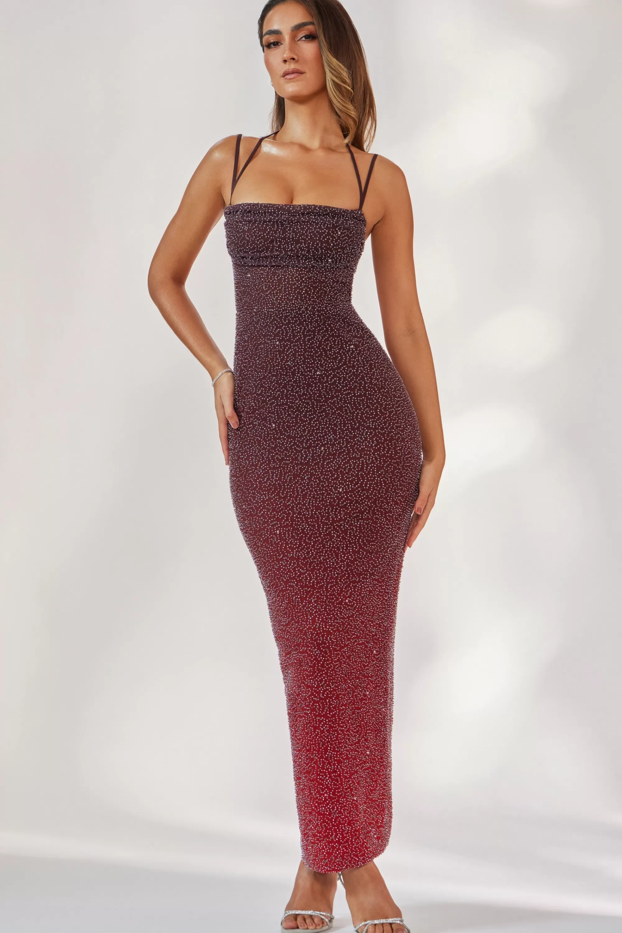 Oh Polly Embellished Maxi Dress In Red/Brown Ombré Red and Brown Ombré Best Sale