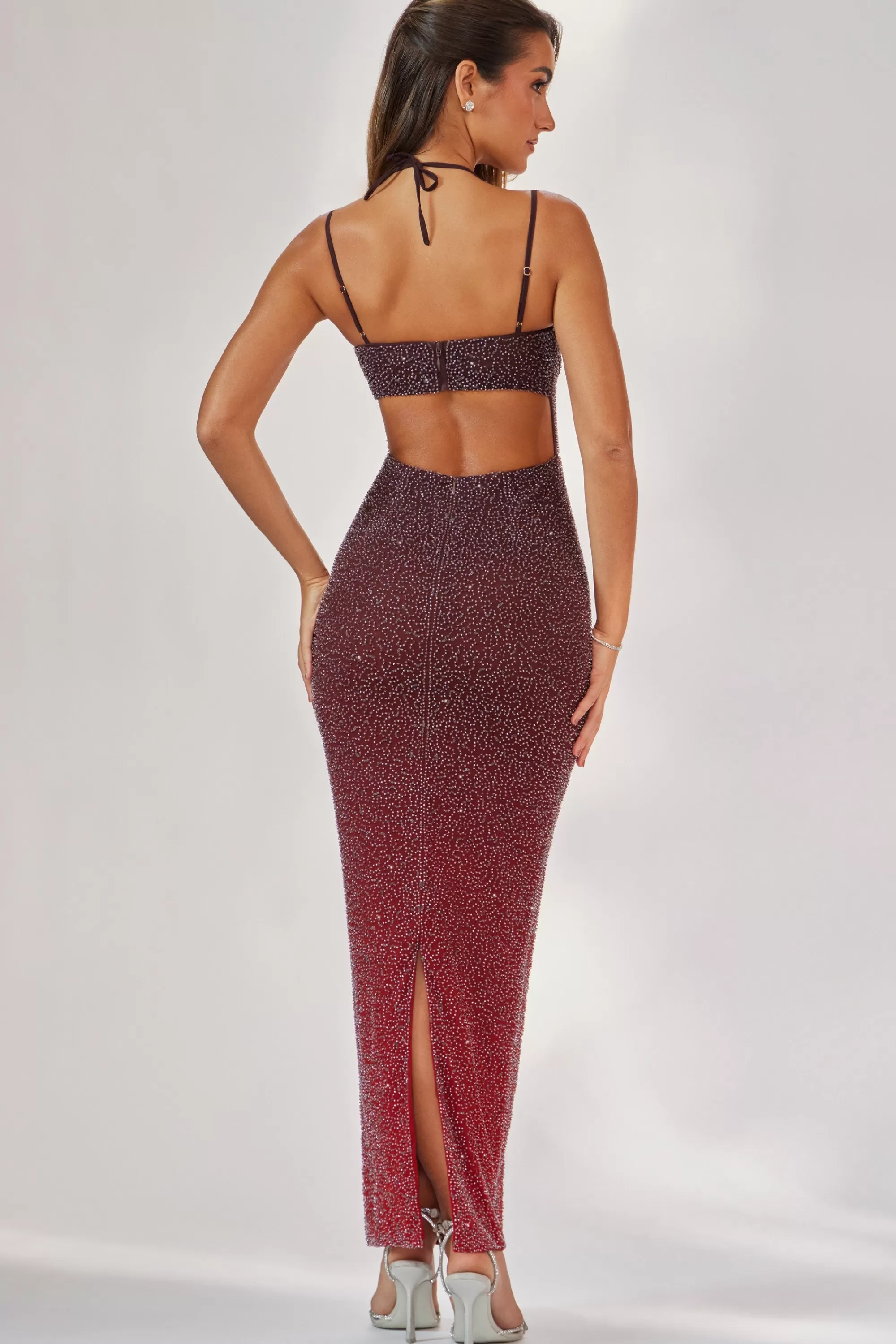 Oh Polly Embellished Maxi Dress In Red/Brown Ombré Red and Brown Ombré Best Sale