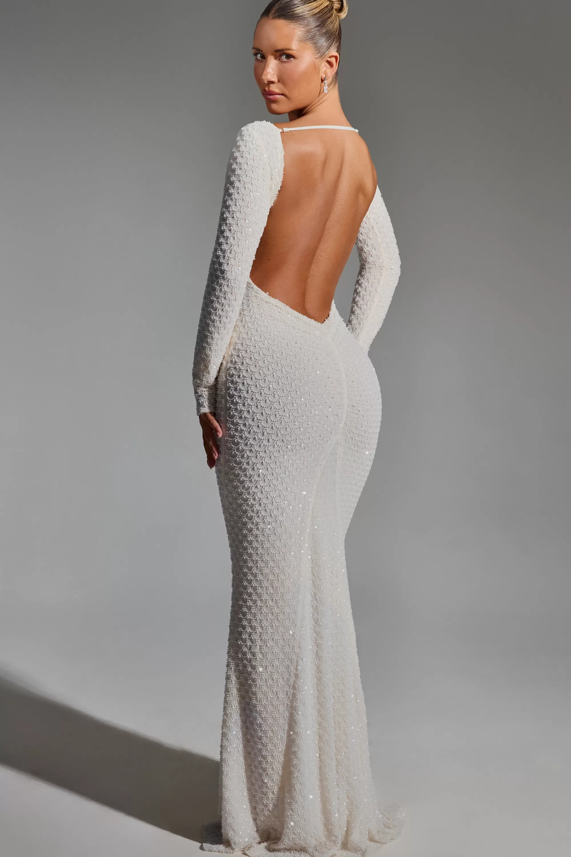 Oh Polly Embellished Open-Back Gown In White Flash Sale