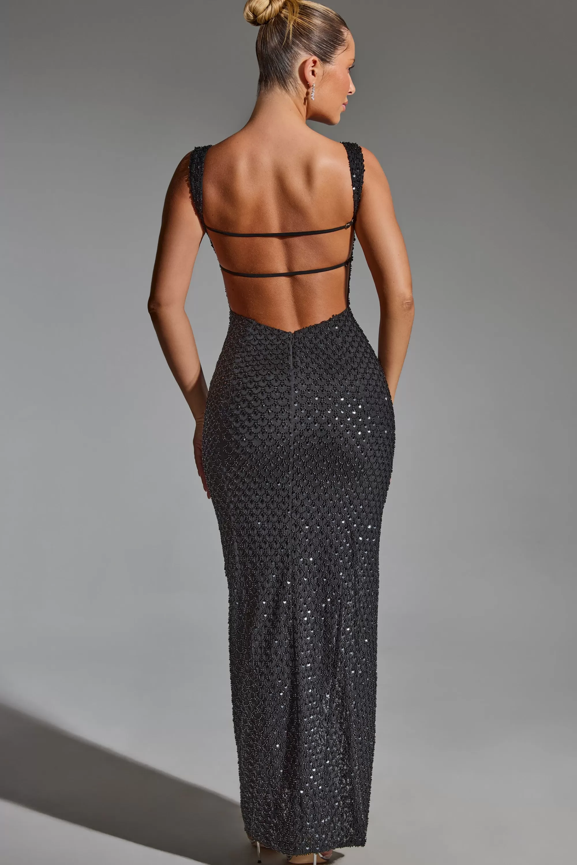 Oh Polly Embellished Open-Back Maxi Dress In Black Fashion