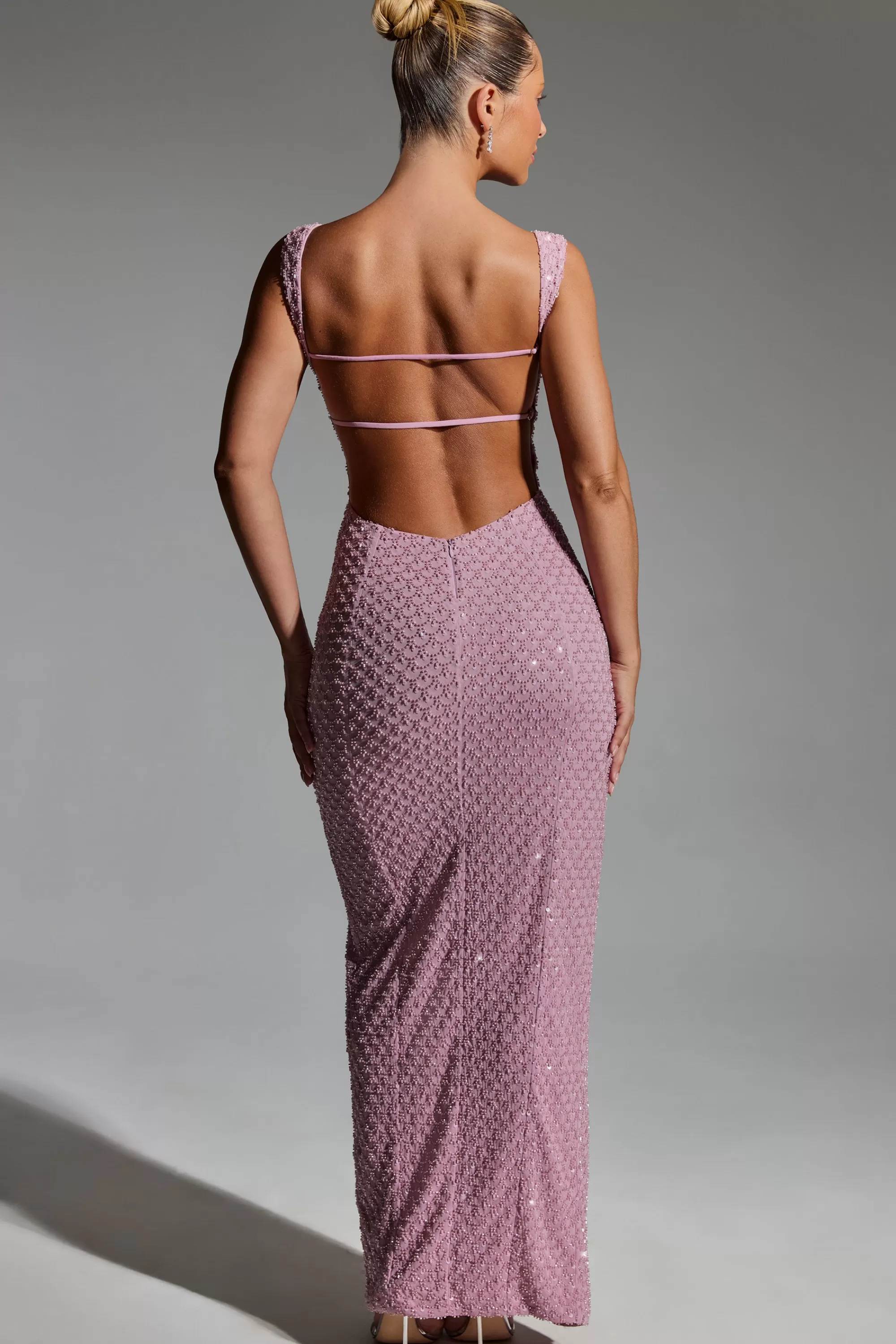 Oh Polly Embellished Open-Back Maxi Dress In Mauve Fashion