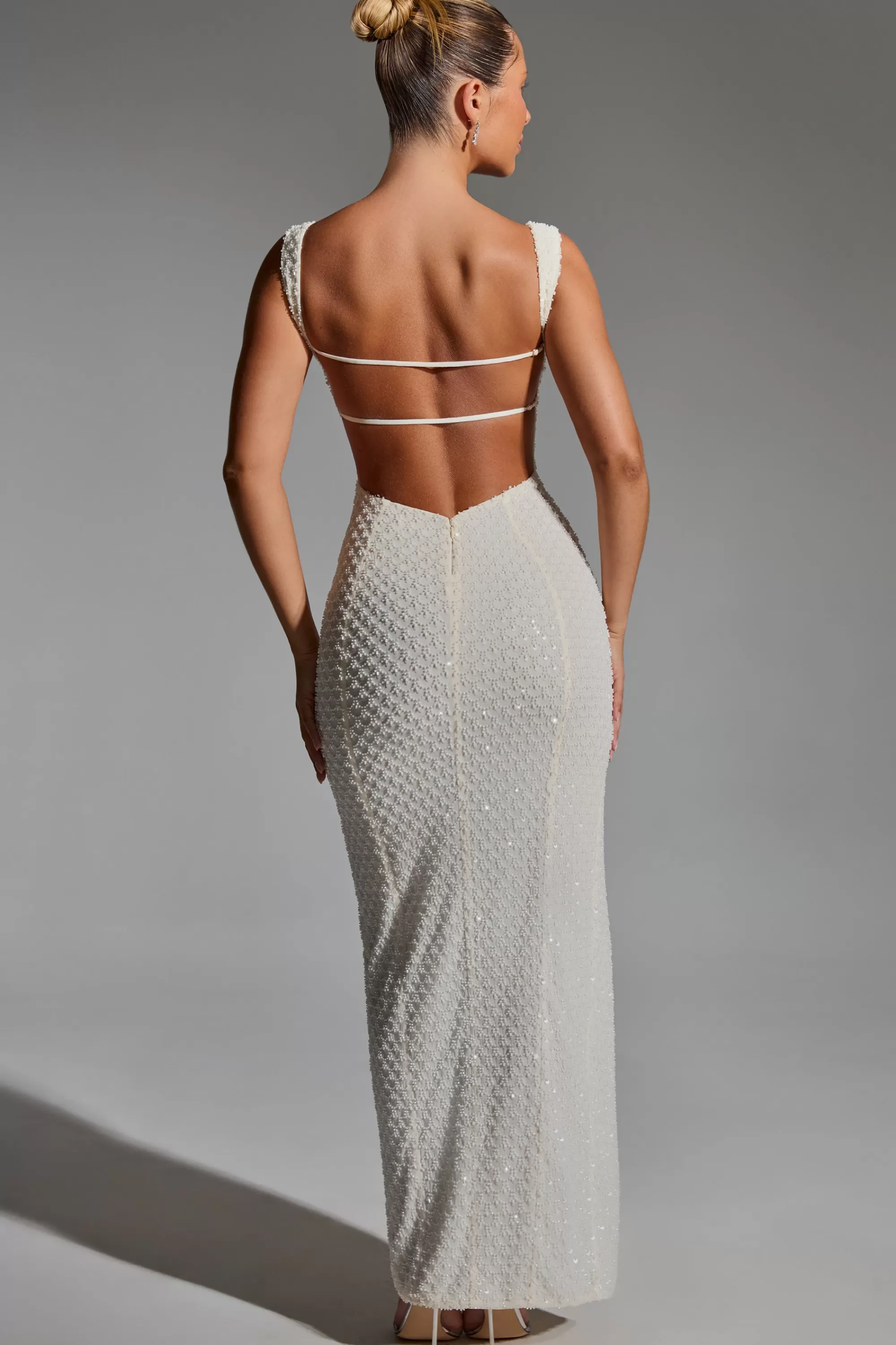 Oh Polly Embellished Open-Back Maxi Dress In White Discount