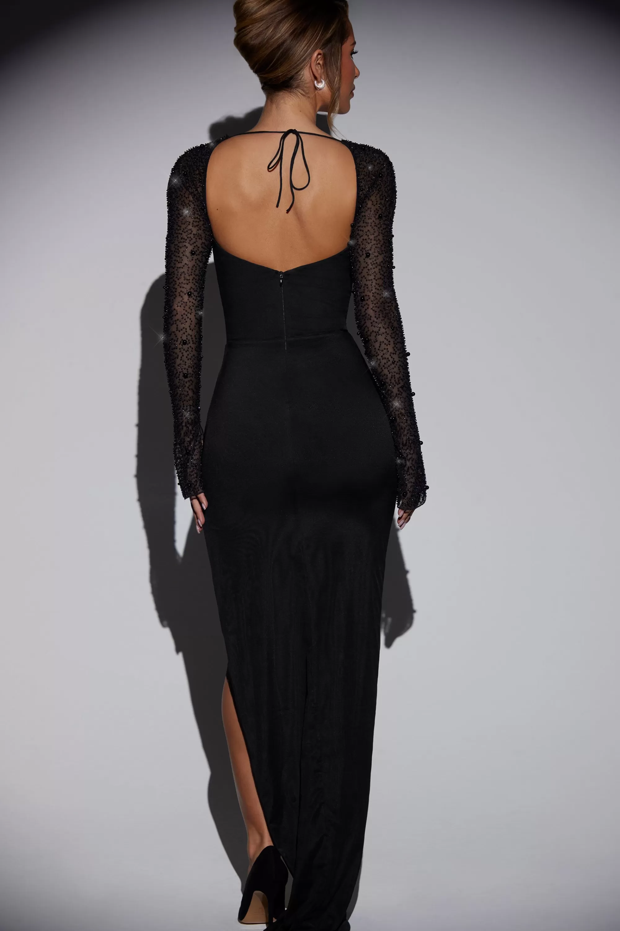 Oh Polly Embellished Side Split Maxi Dress In Black Cheap