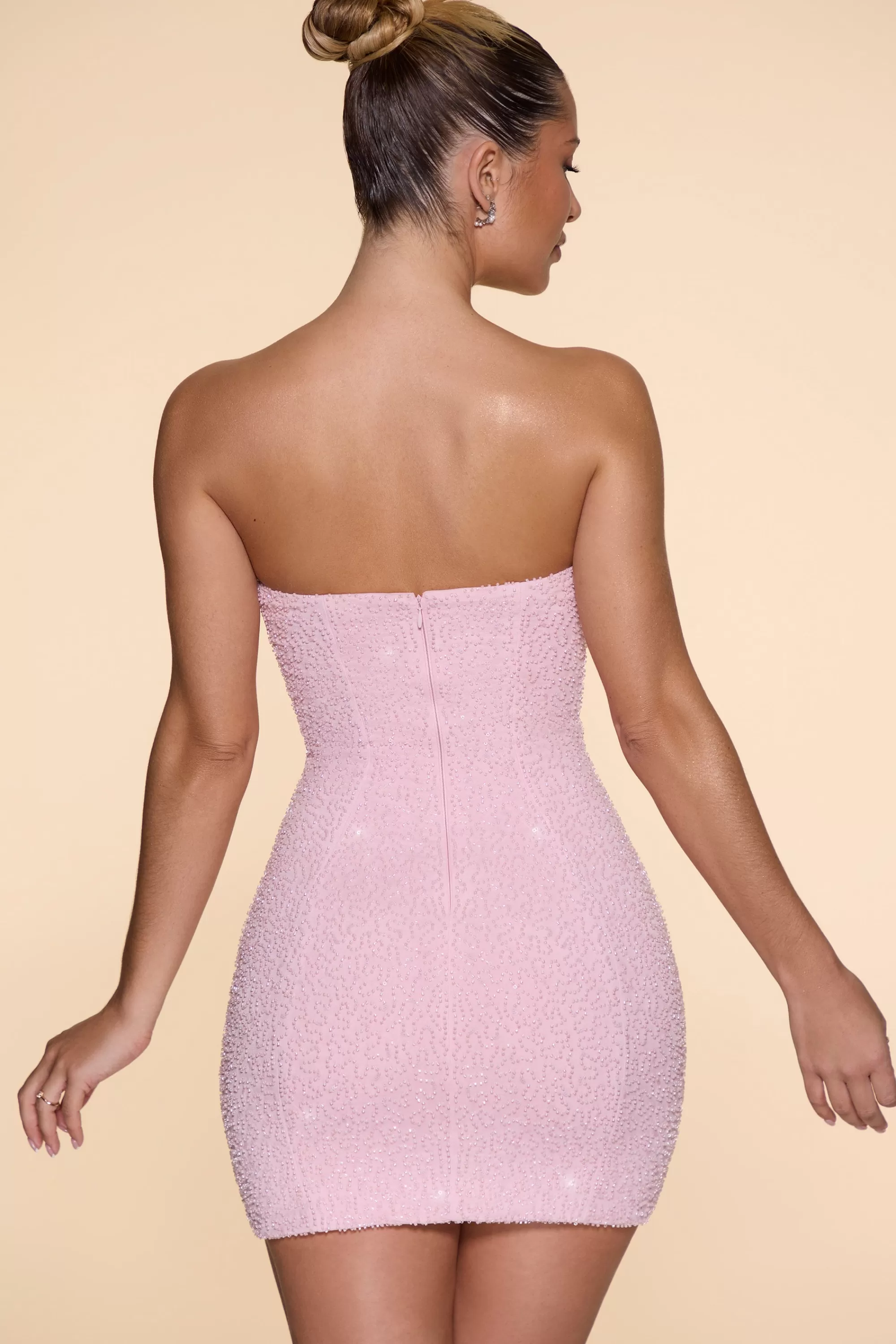 Oh Polly Embellished Strapless Cowl Neck Mini Dress In Blush Clearance