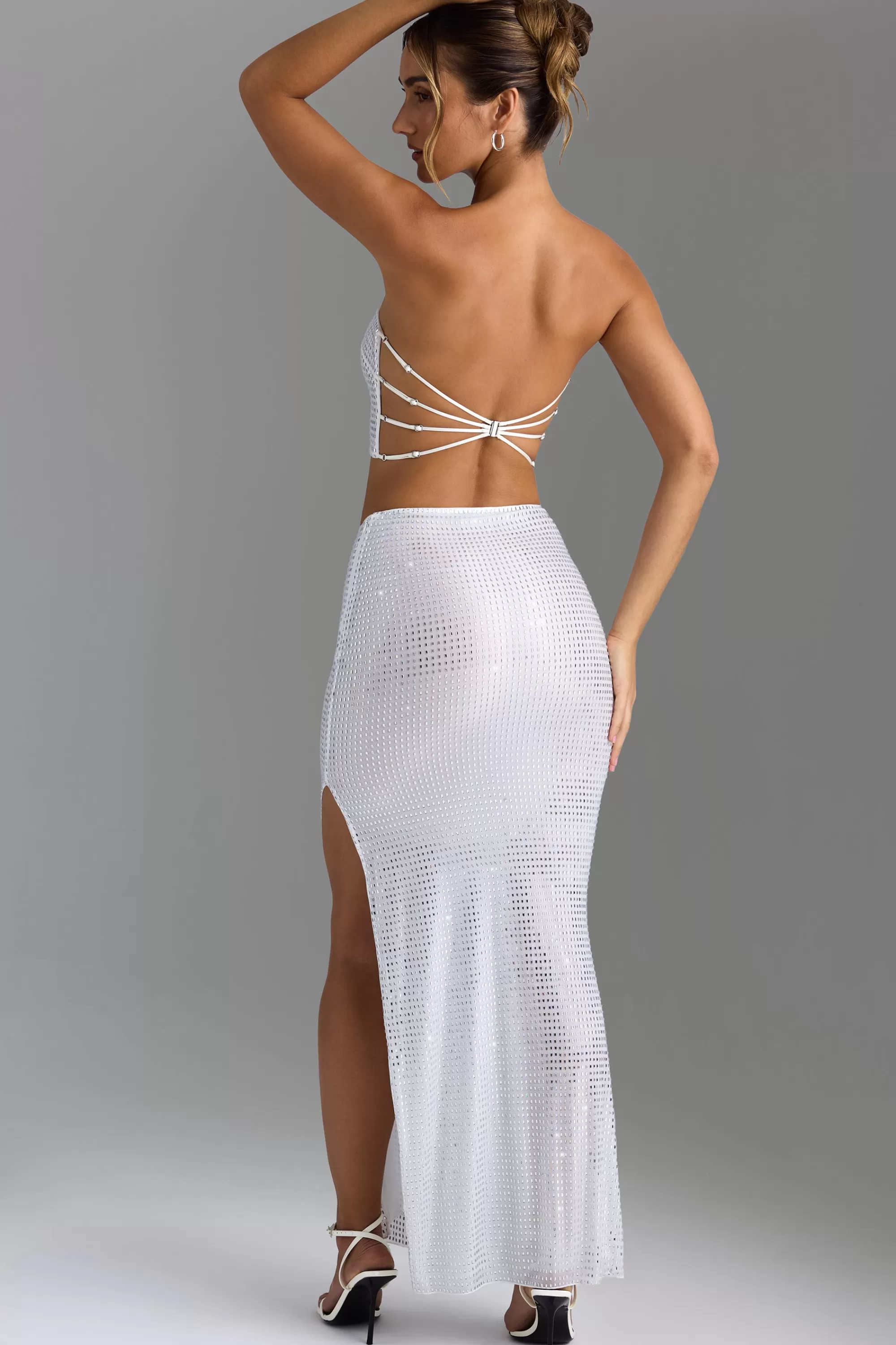 Oh Polly Embellished V-Waist Maxi Skirt In White Discount