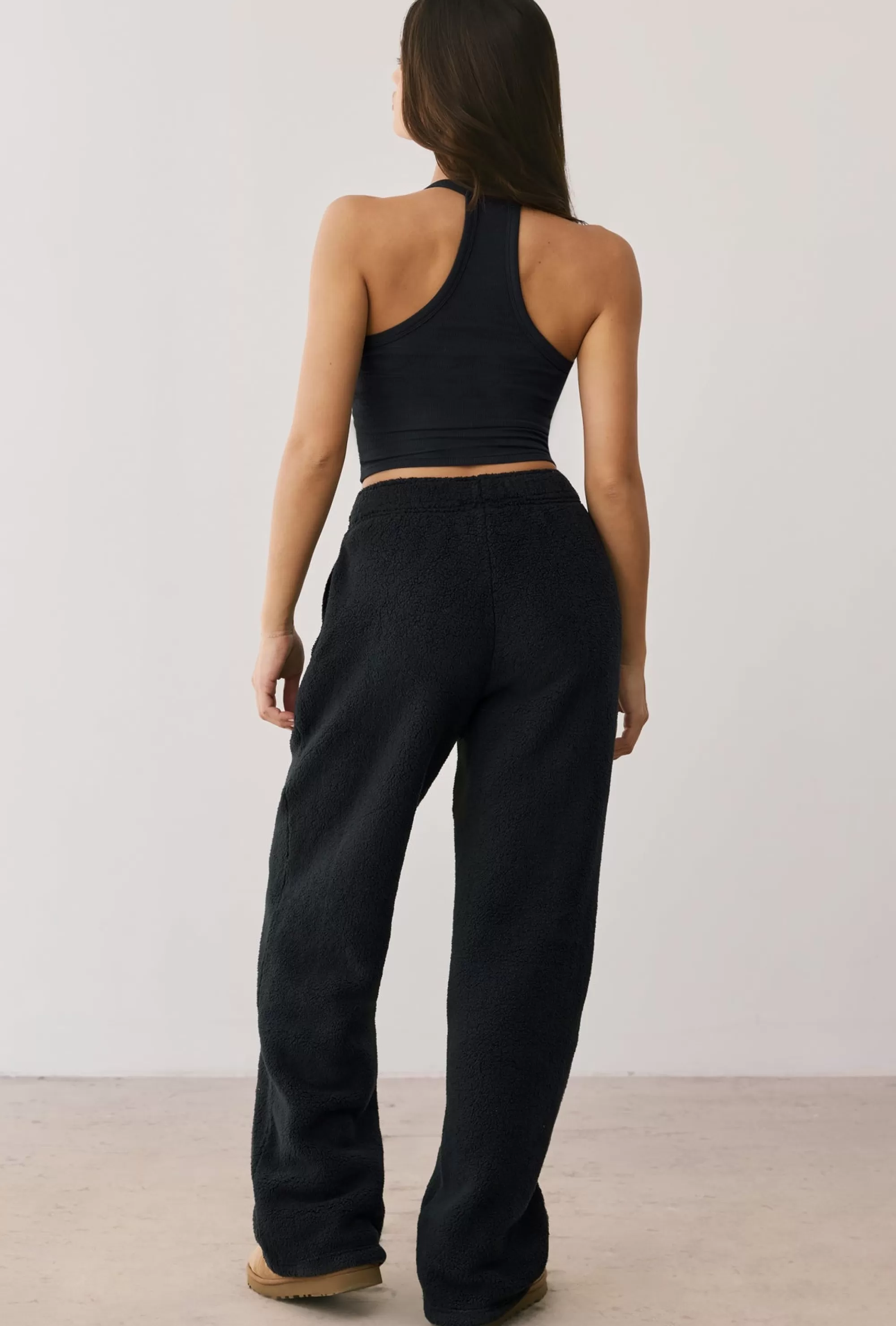 Oh Polly Fleece Wide Leg Joggers In Onyx Flash Sale