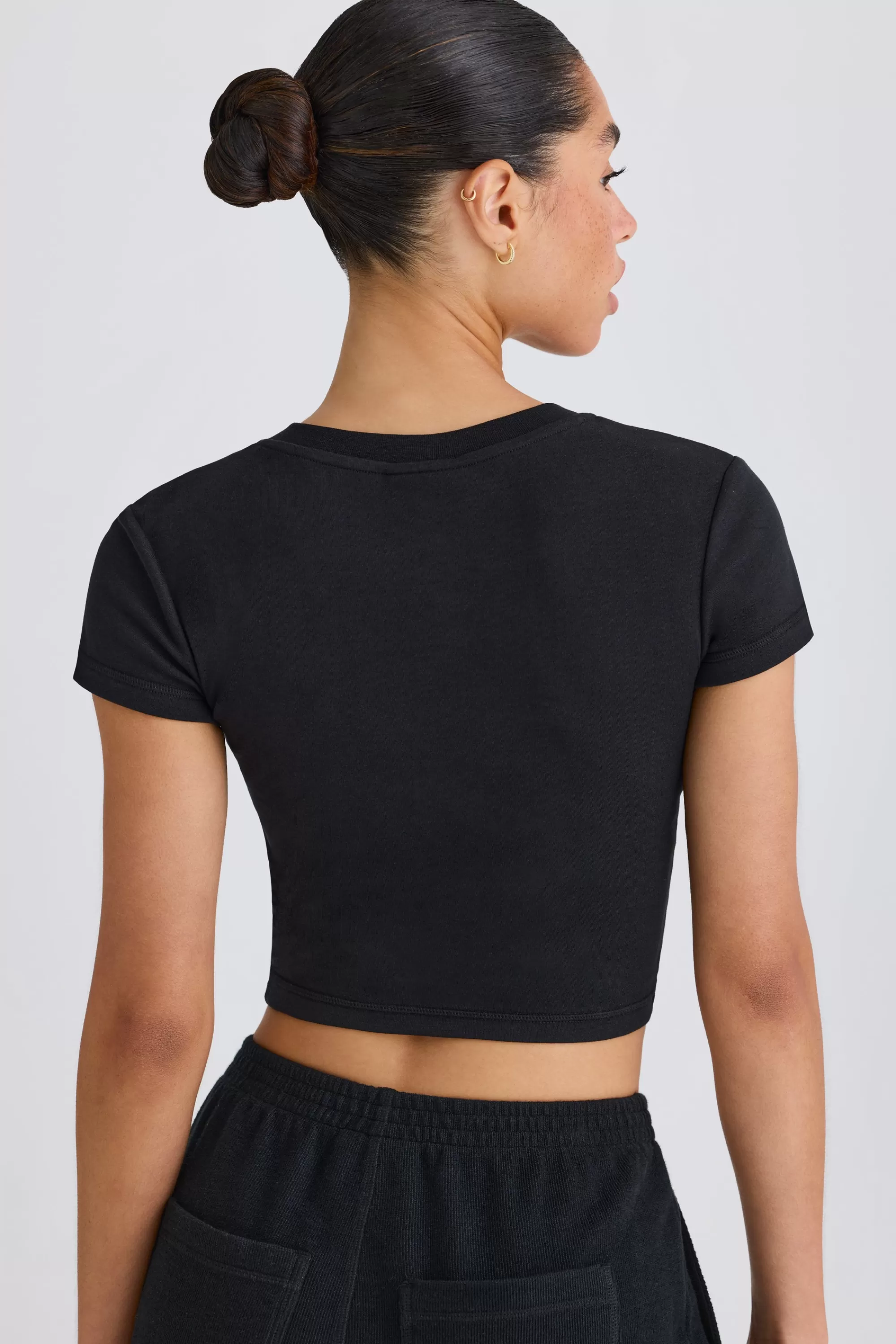 Oh Polly Graphic-Print Cropped T-Shirt In Black Store