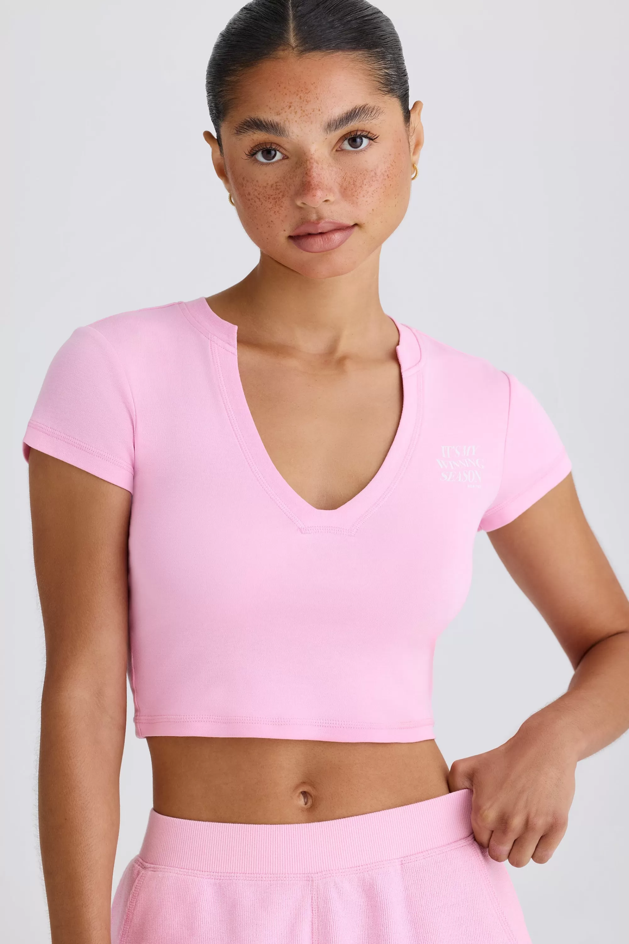 Oh Polly Graphic-Print Cropped T-Shirt In Bubblegum Pink New