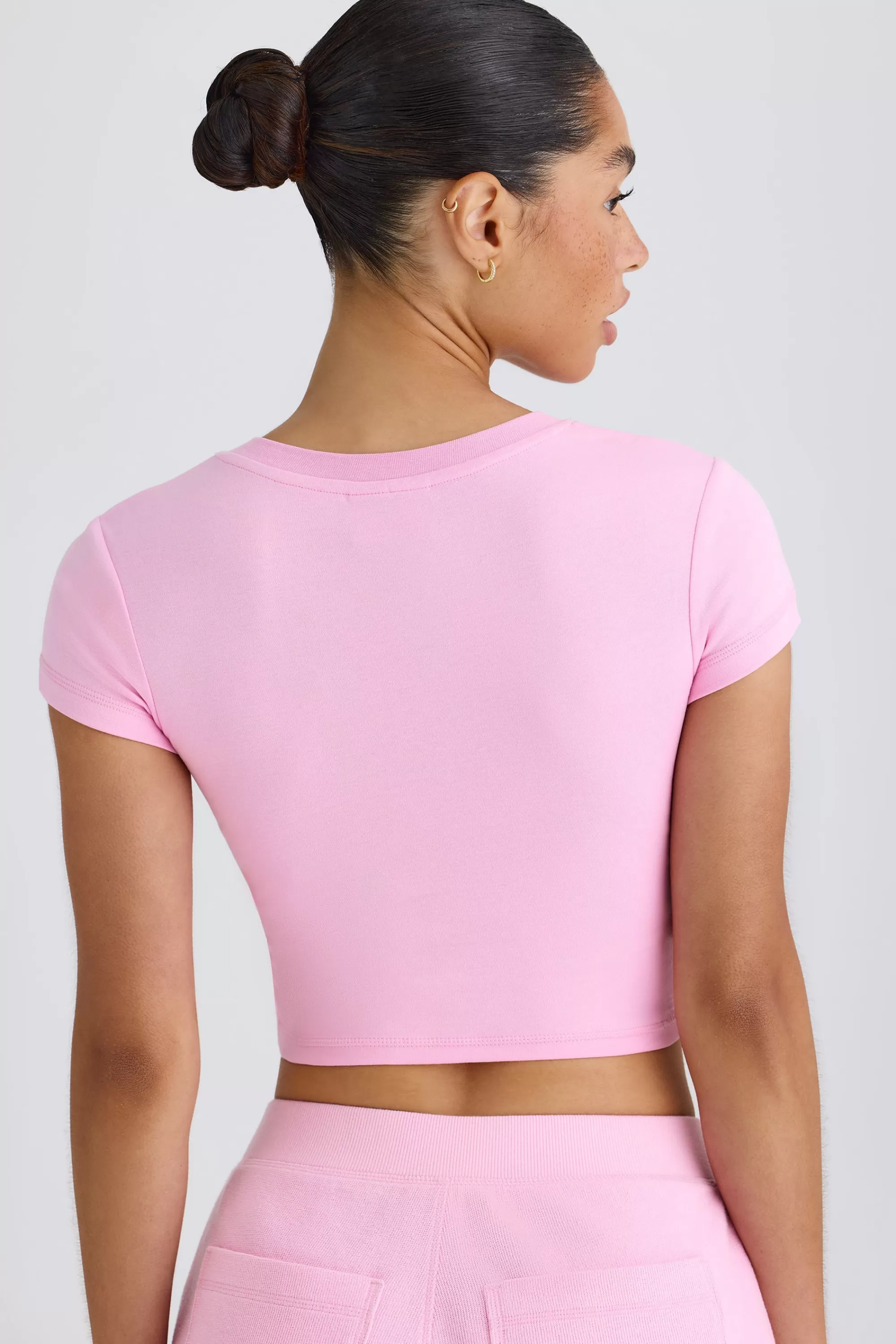 Oh Polly Graphic-Print Cropped T-Shirt In Bubblegum Pink New