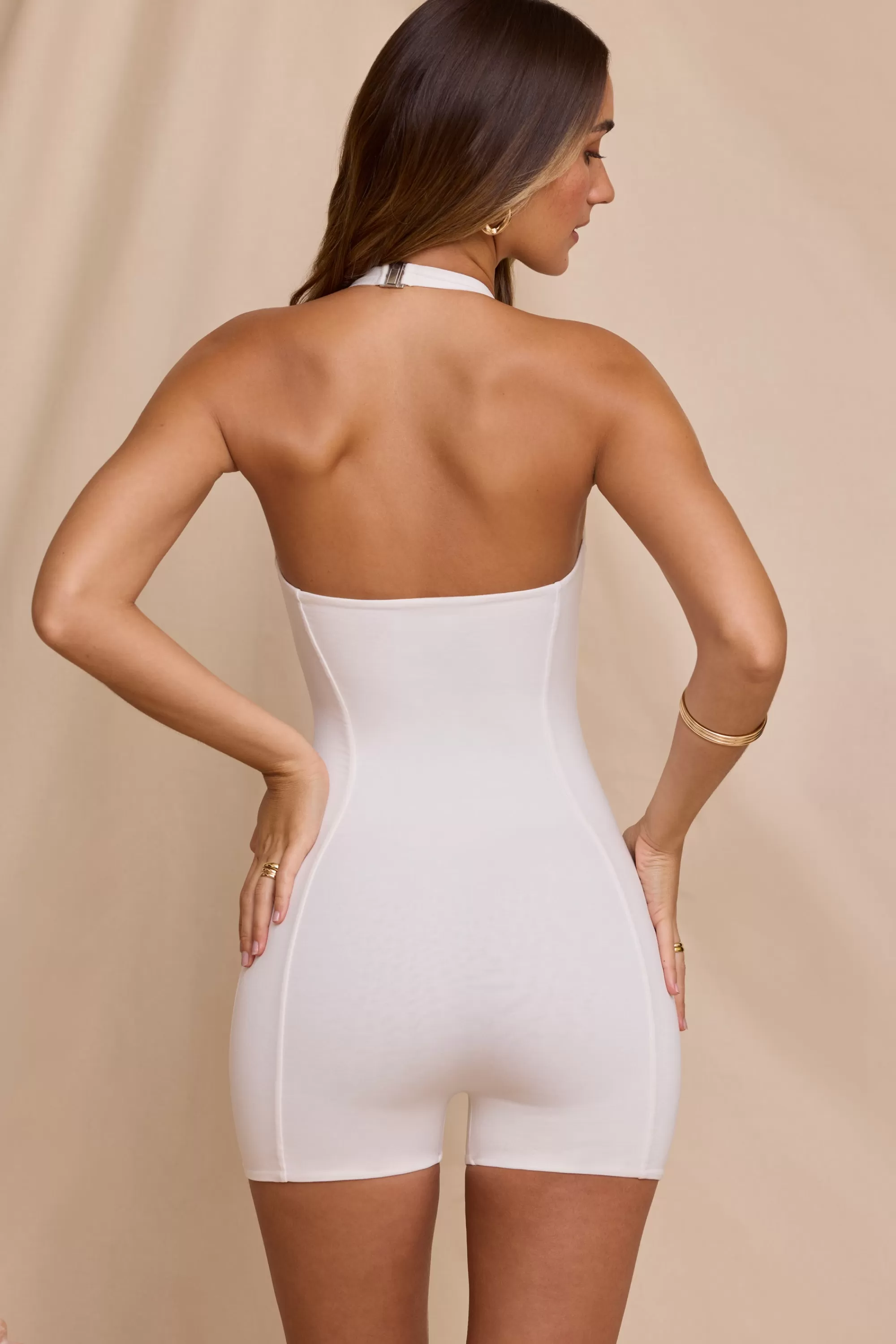 Oh Polly Halter Neck Romper In White Store