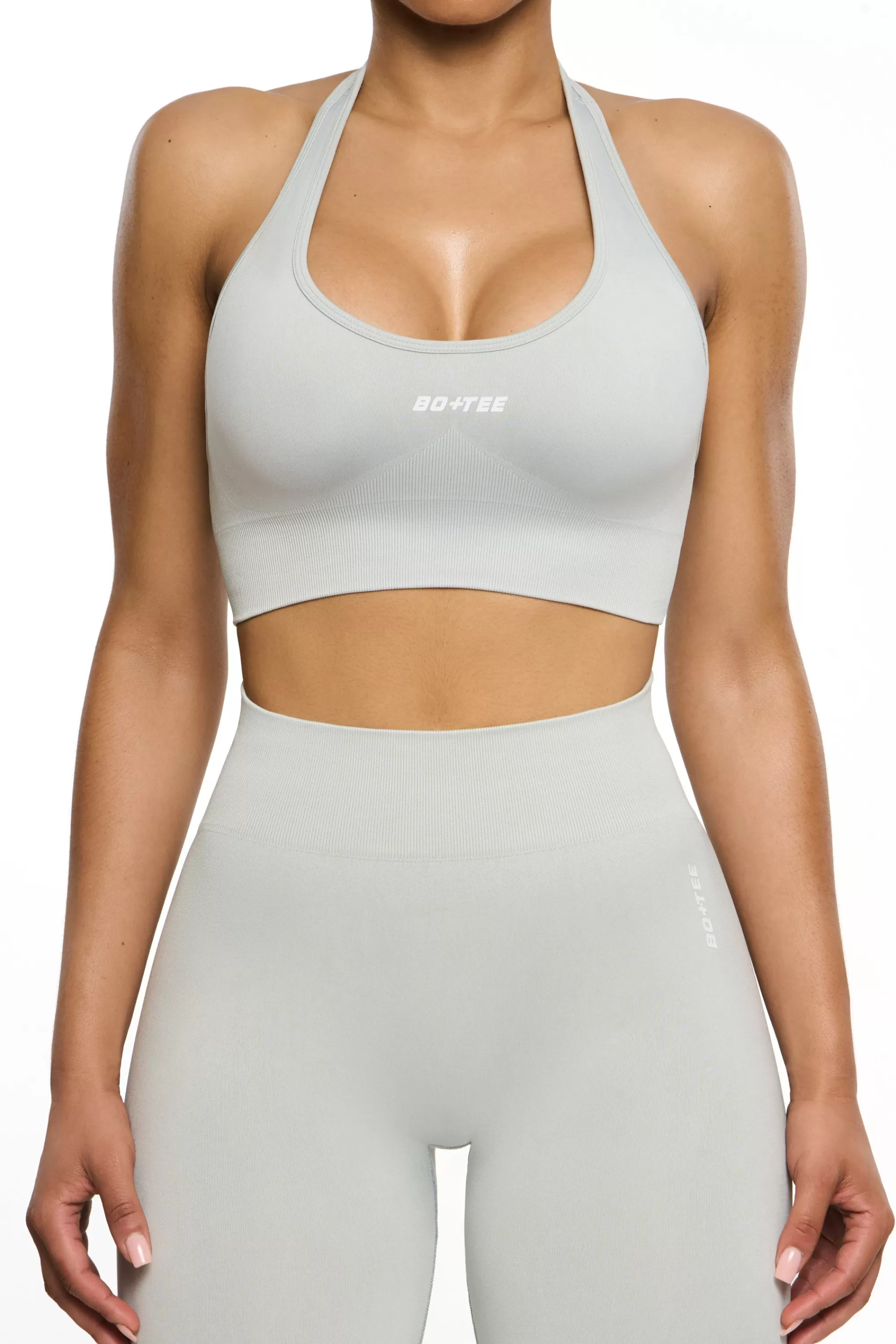 Oh Polly Halter Neck Sports Bra In Grey Store