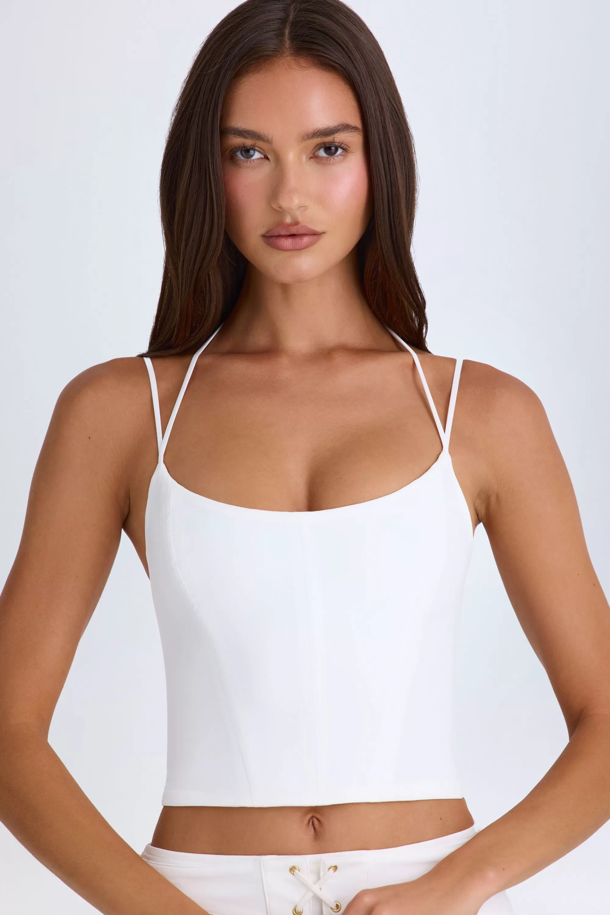 Oh Polly Halterneck Corset Top In White Online