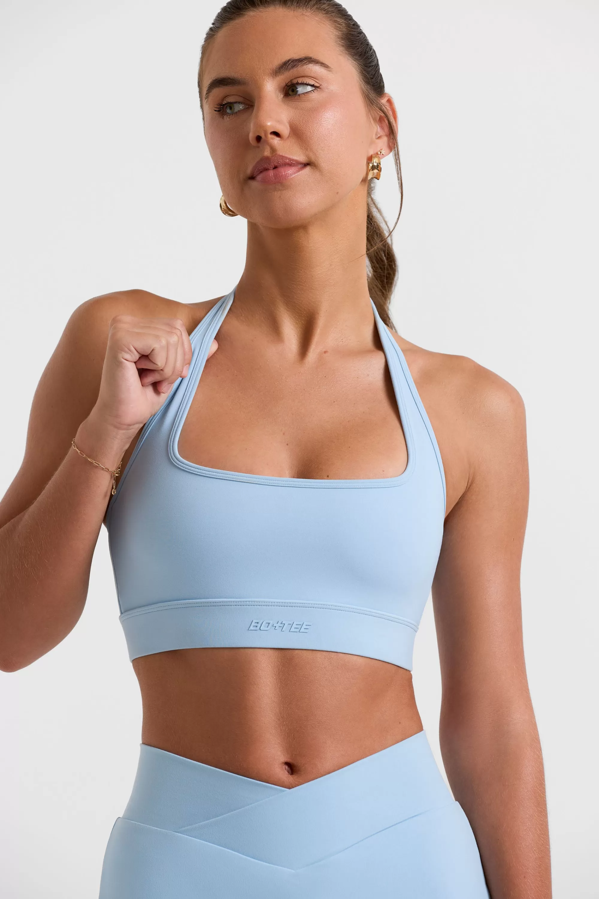 Oh Polly Halterneck Crop Top In Ice Blue Online