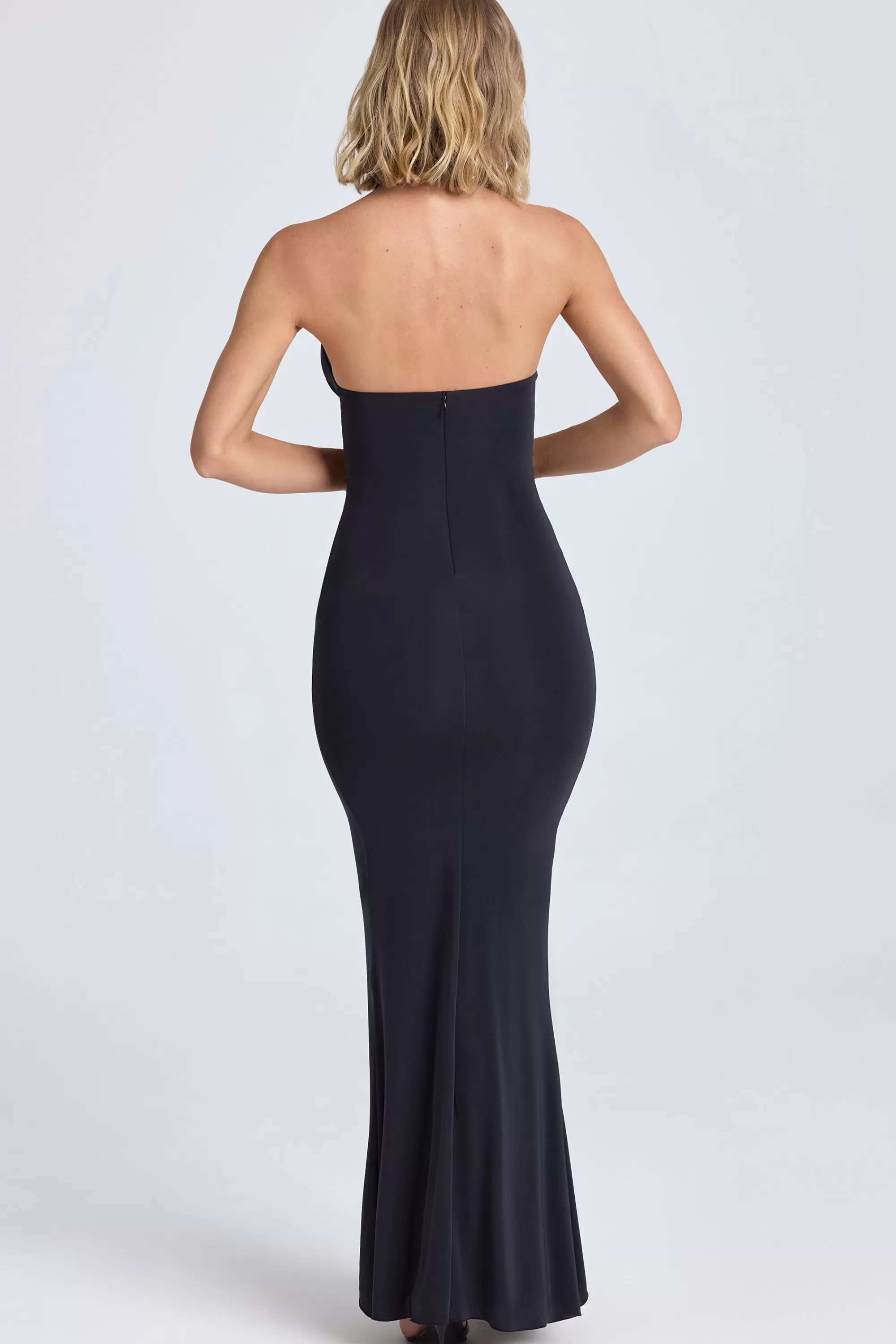 Oh Polly Halterneck Ruffle-Trim Gown In Black Flash Sale