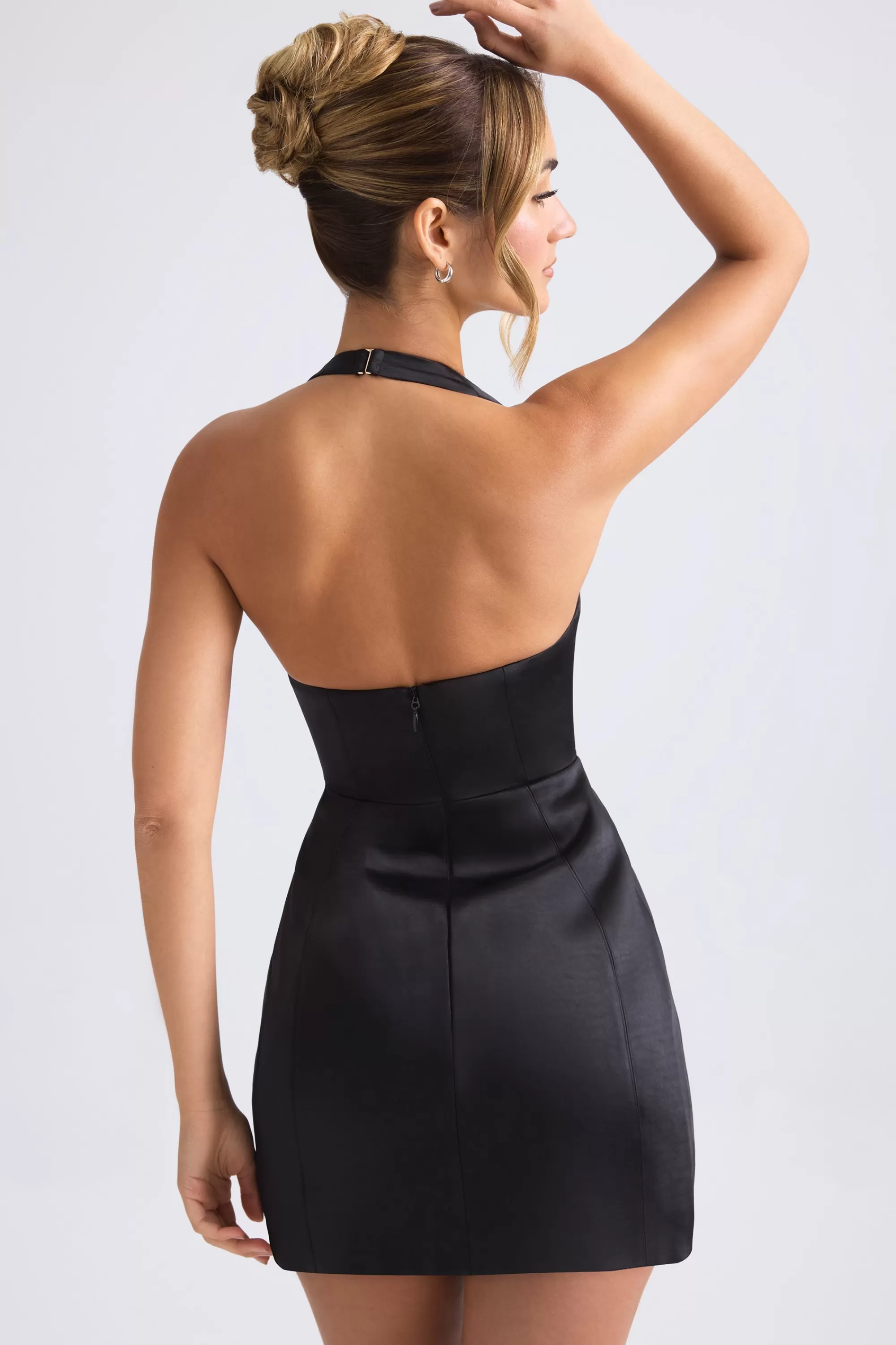 Oh Polly Halterneck Structured Tulip Mini Dress In Black Hot