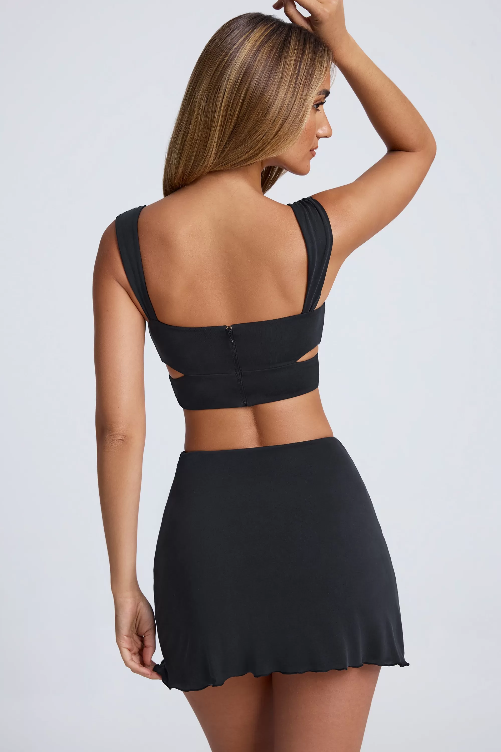 Oh Polly Hardware Detail Cut-Out Crop Top In Black Discount