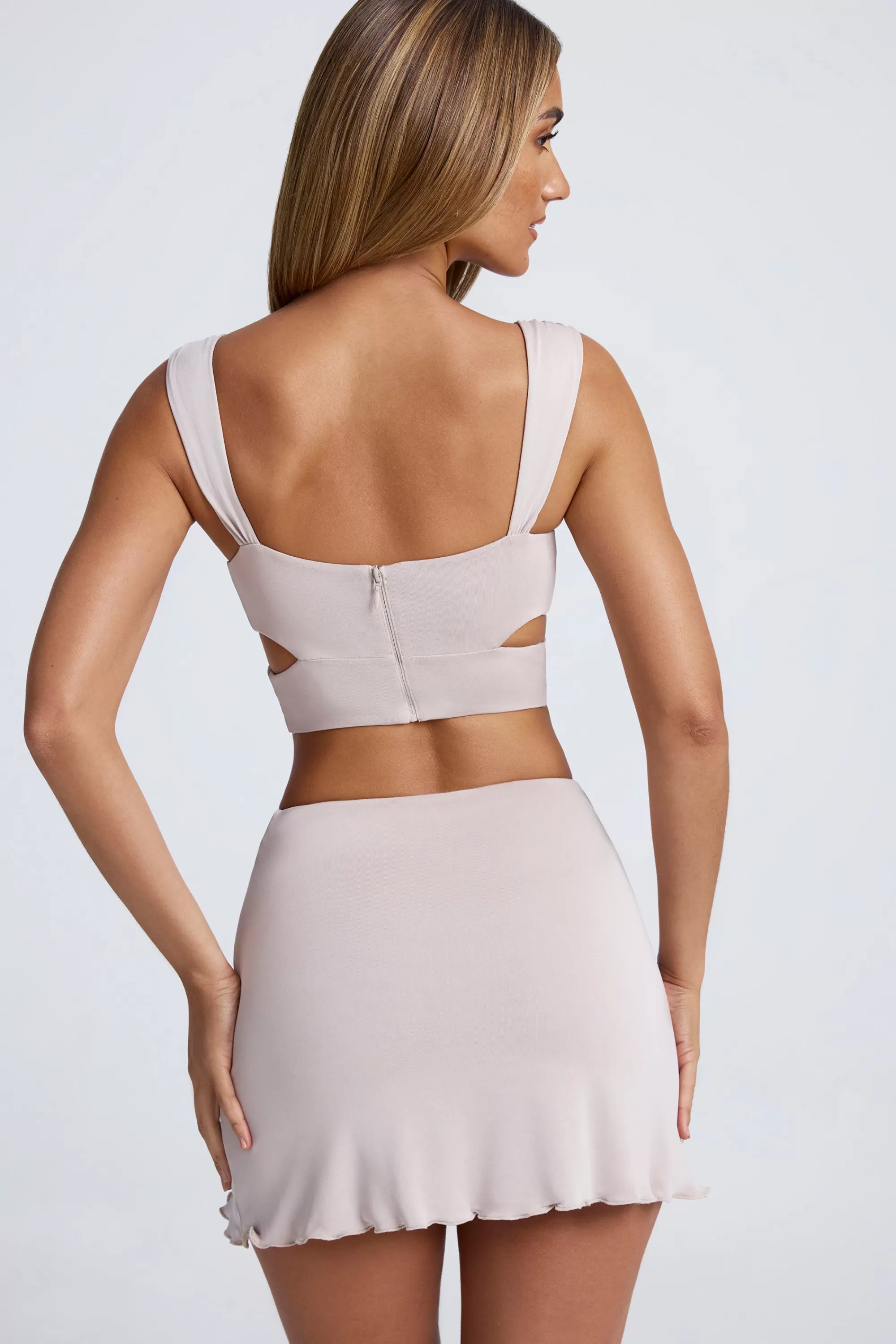 Oh Polly Hardware Detail Cut-Out Crop Top In Sky Grey Sale