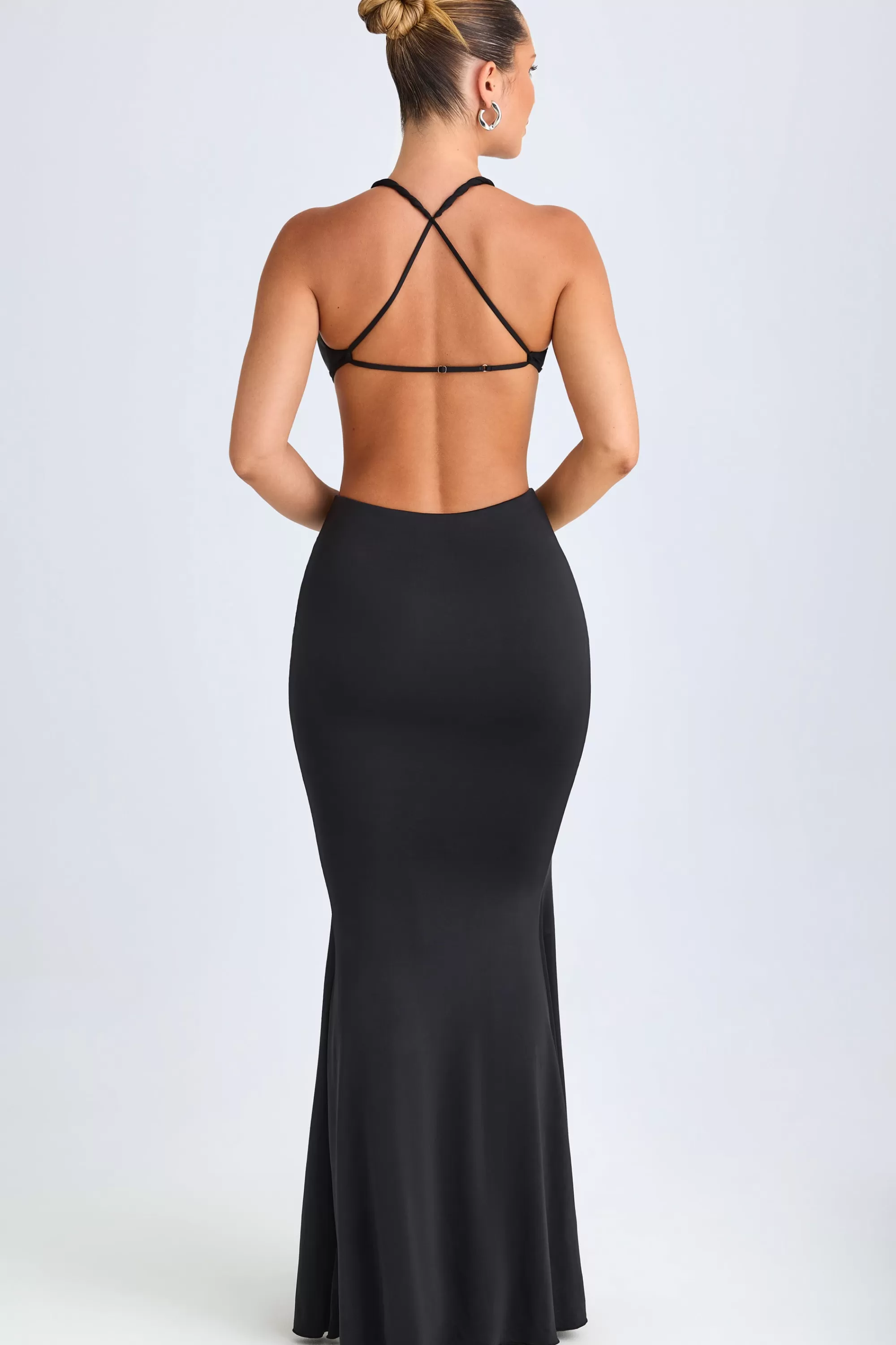 Oh Polly Hardware Detail Cut-Out Halterneck Maxi Dress In Black Cheap