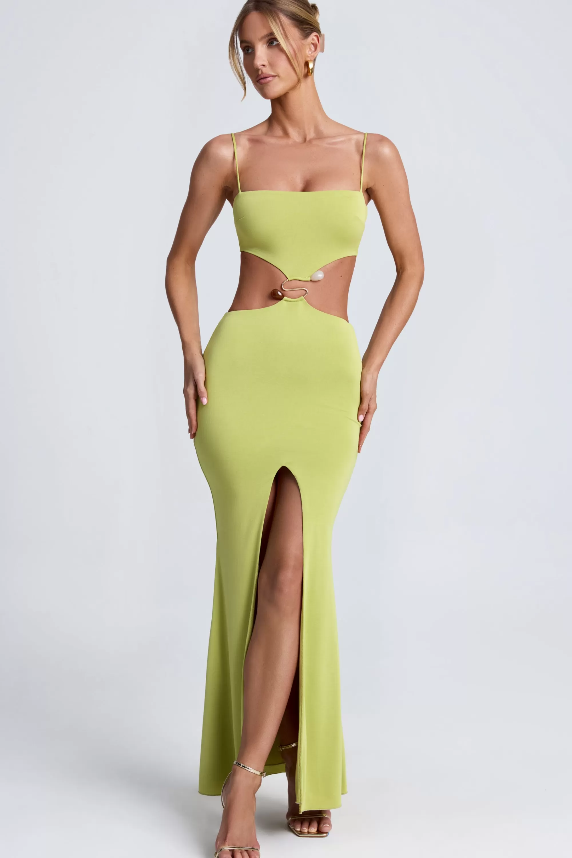 Oh Polly Hardware Detail Cut-Out Maxi Dress In Olive Green Online