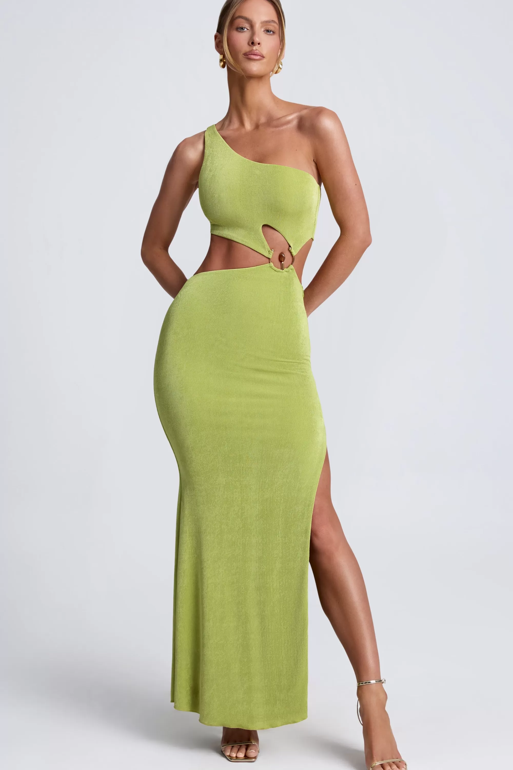 Oh Polly Hardware Detail One-Shoulder Maxi Dress In Olive Green Best