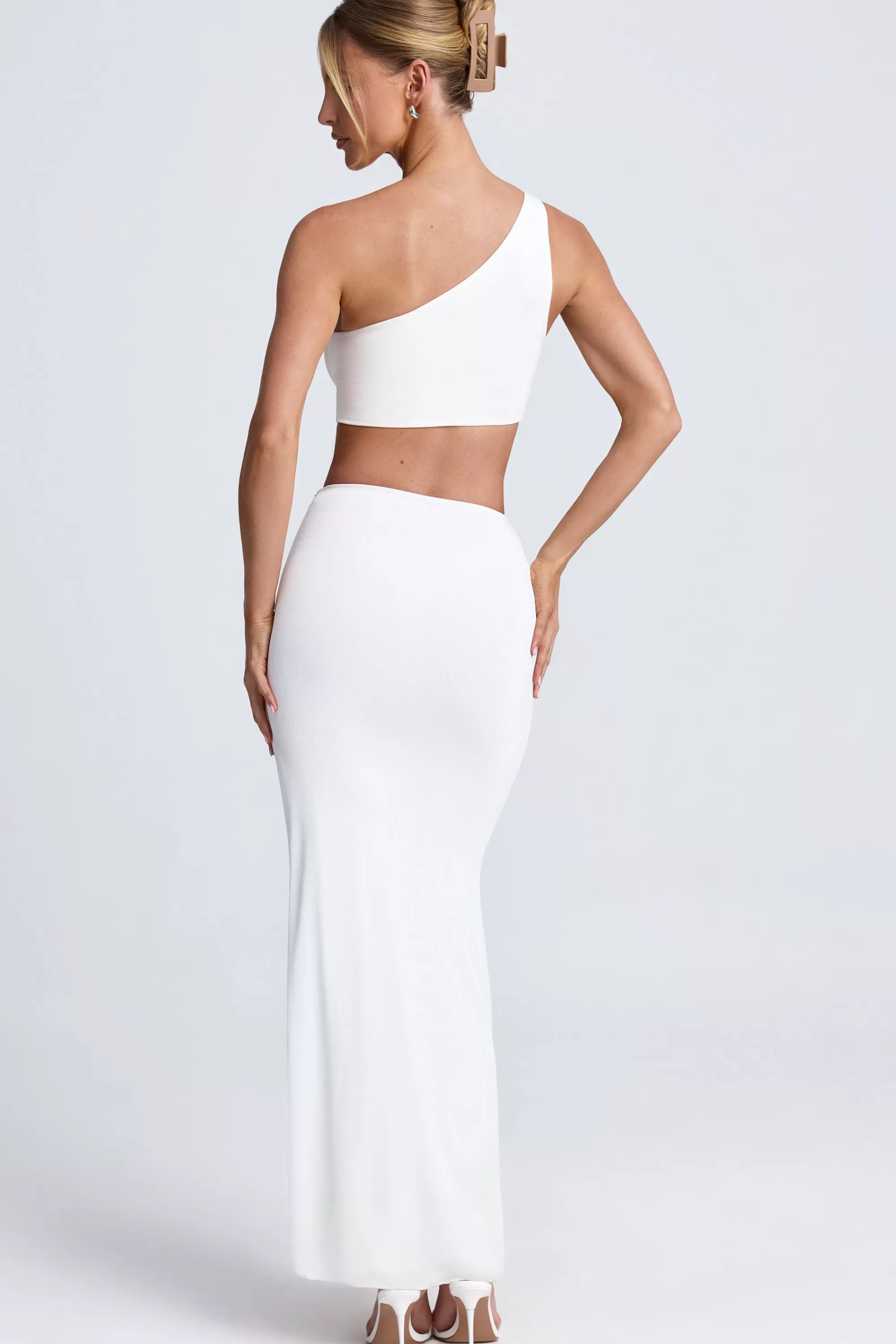 Oh Polly Hardware Detail One-Shoulder Maxi Dress In White Clearance