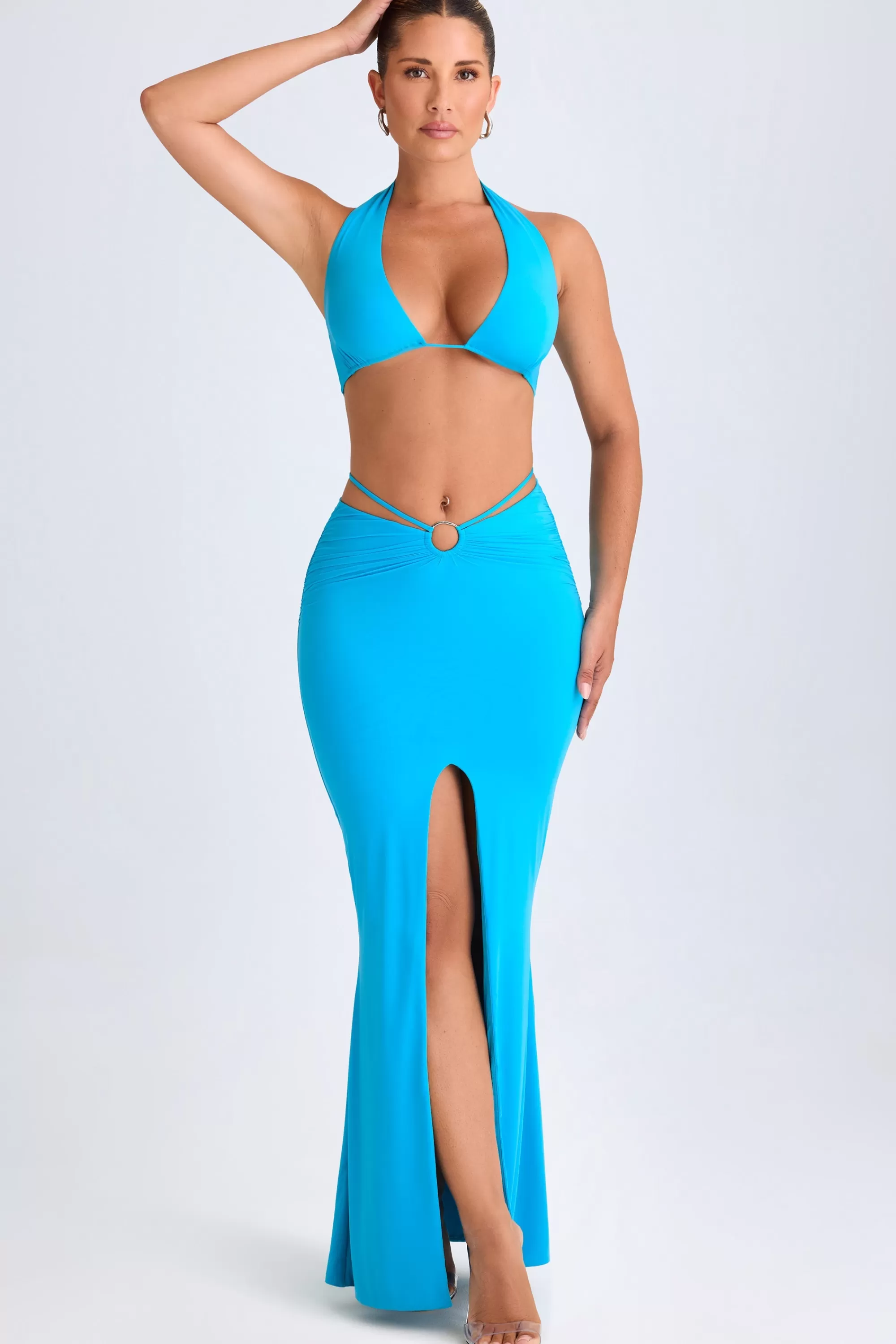 Oh Polly Hardware-Detail Mid-Rise Maxi Skirt In Aqua Blue Cheap