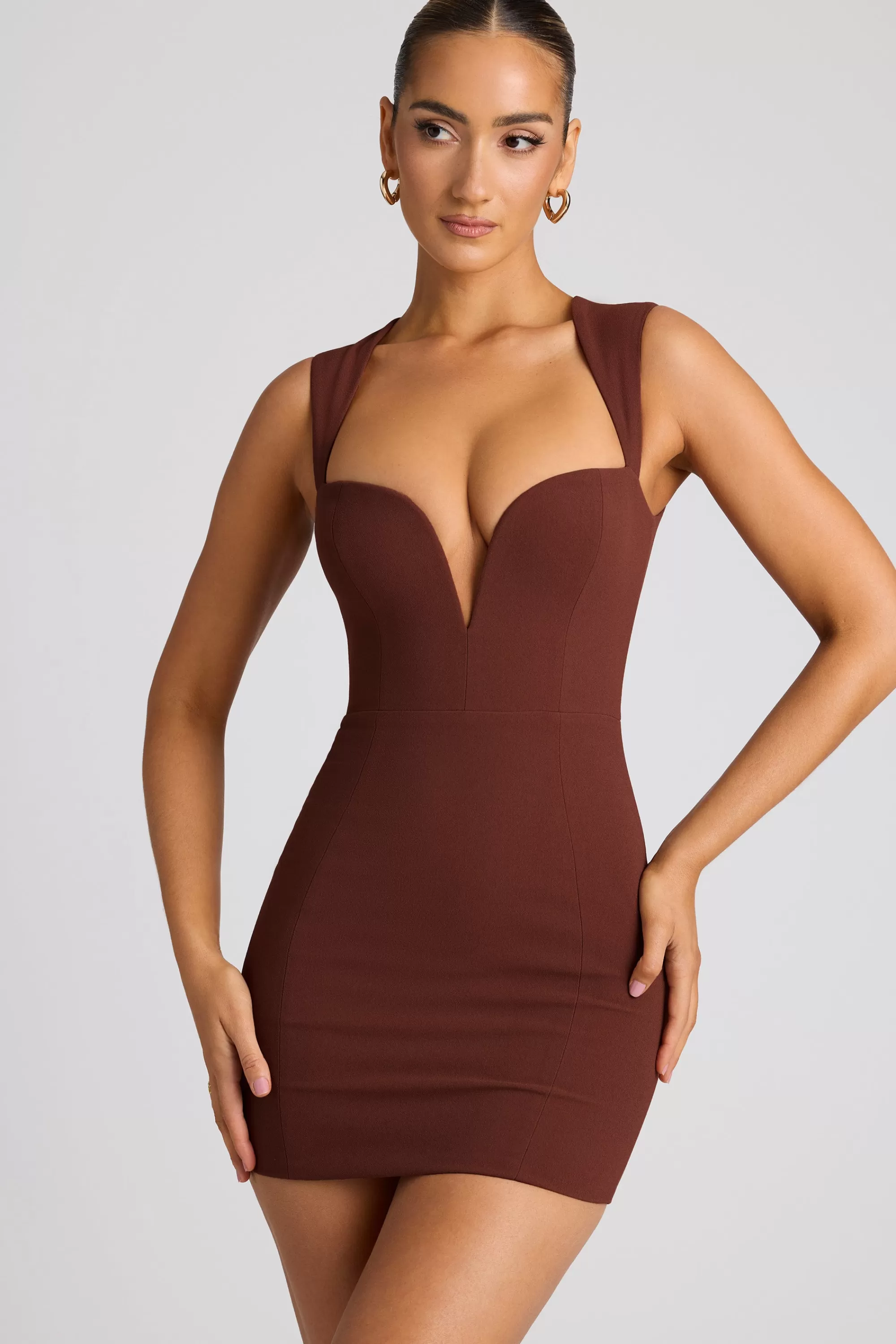 Oh Polly Heart Cut Out Mini Dress In Chocolate Brown Discount