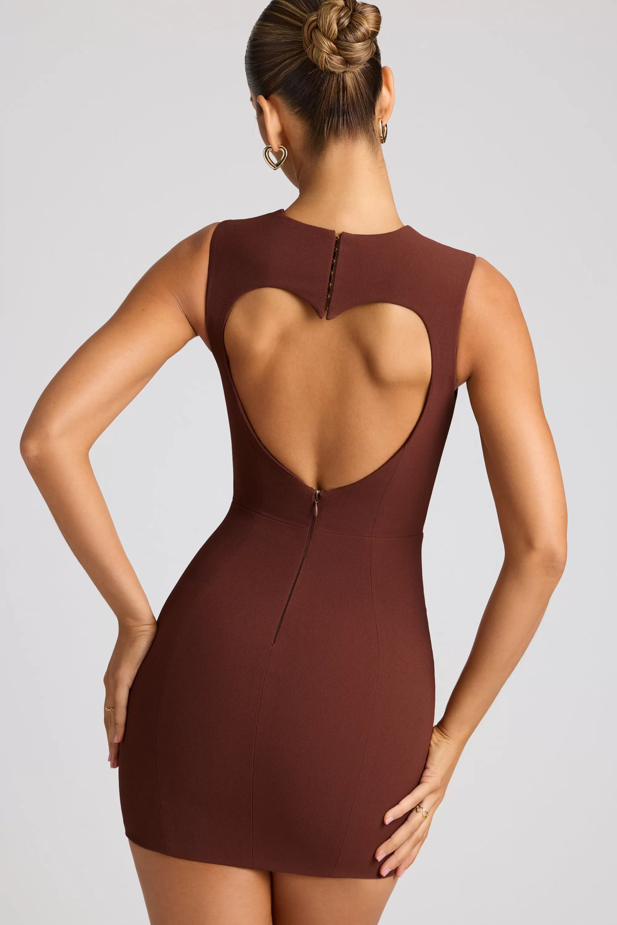 Oh Polly Heart Cut Out Mini Dress In Chocolate Brown Discount