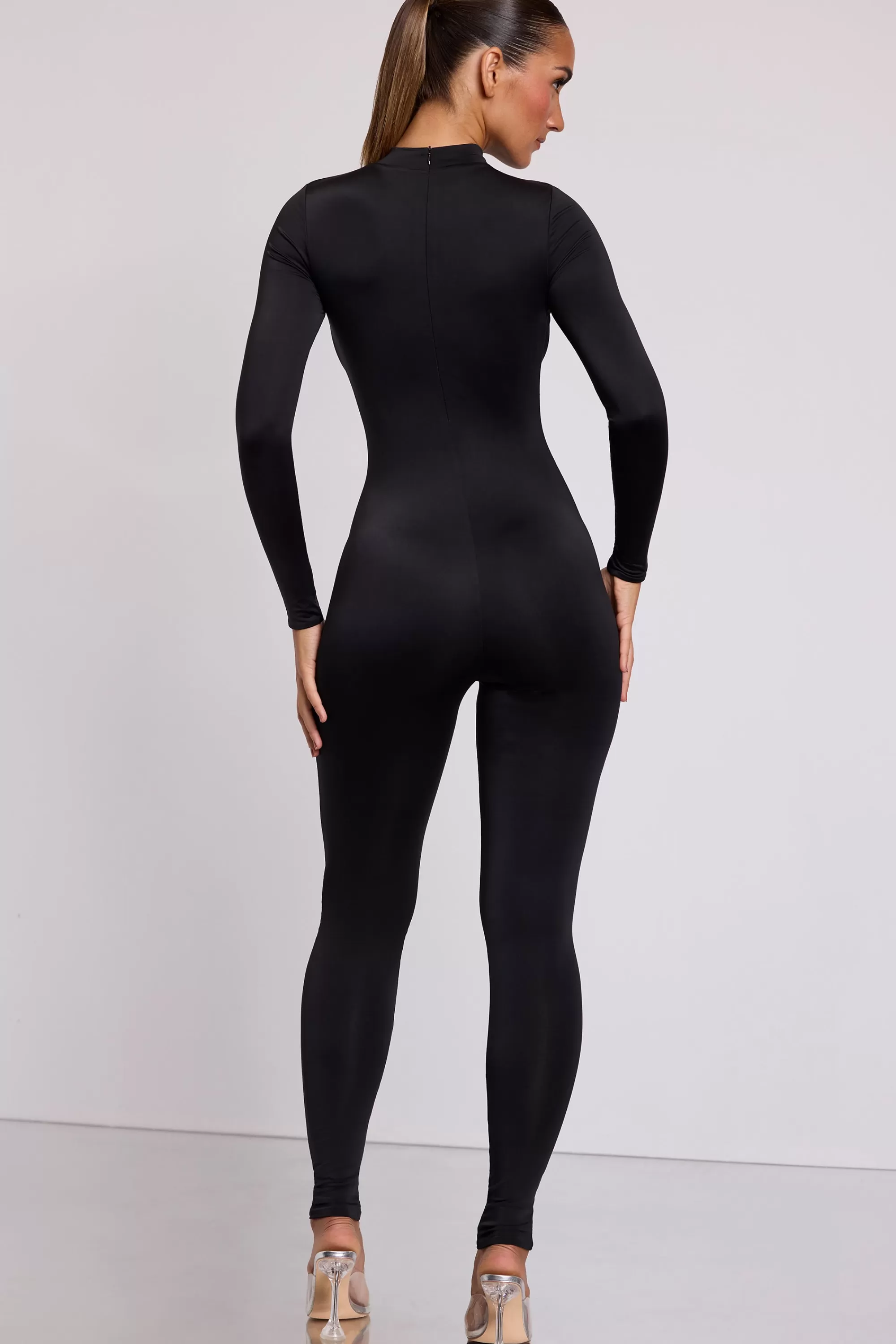 Oh Polly High Neck Long Sleeve Jumpsuit In Black Fashion