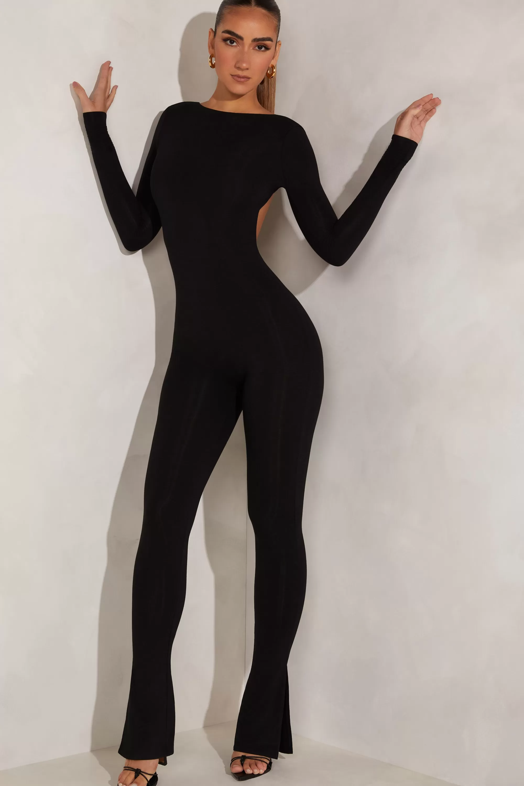 Oh Polly High Neck Open Back Jumpsuit In Black Outlet