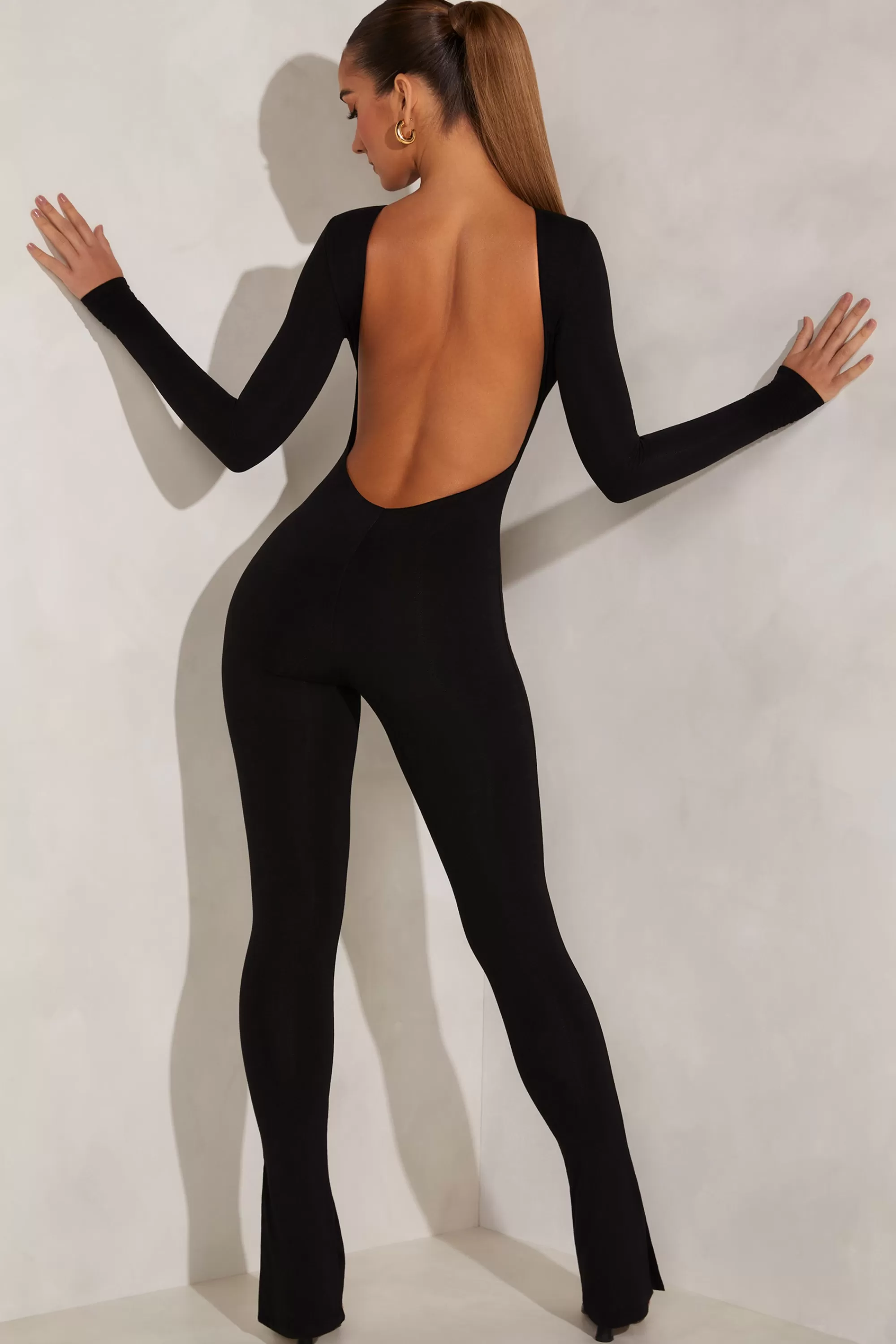 Oh Polly High Neck Open Back Jumpsuit In Black Outlet