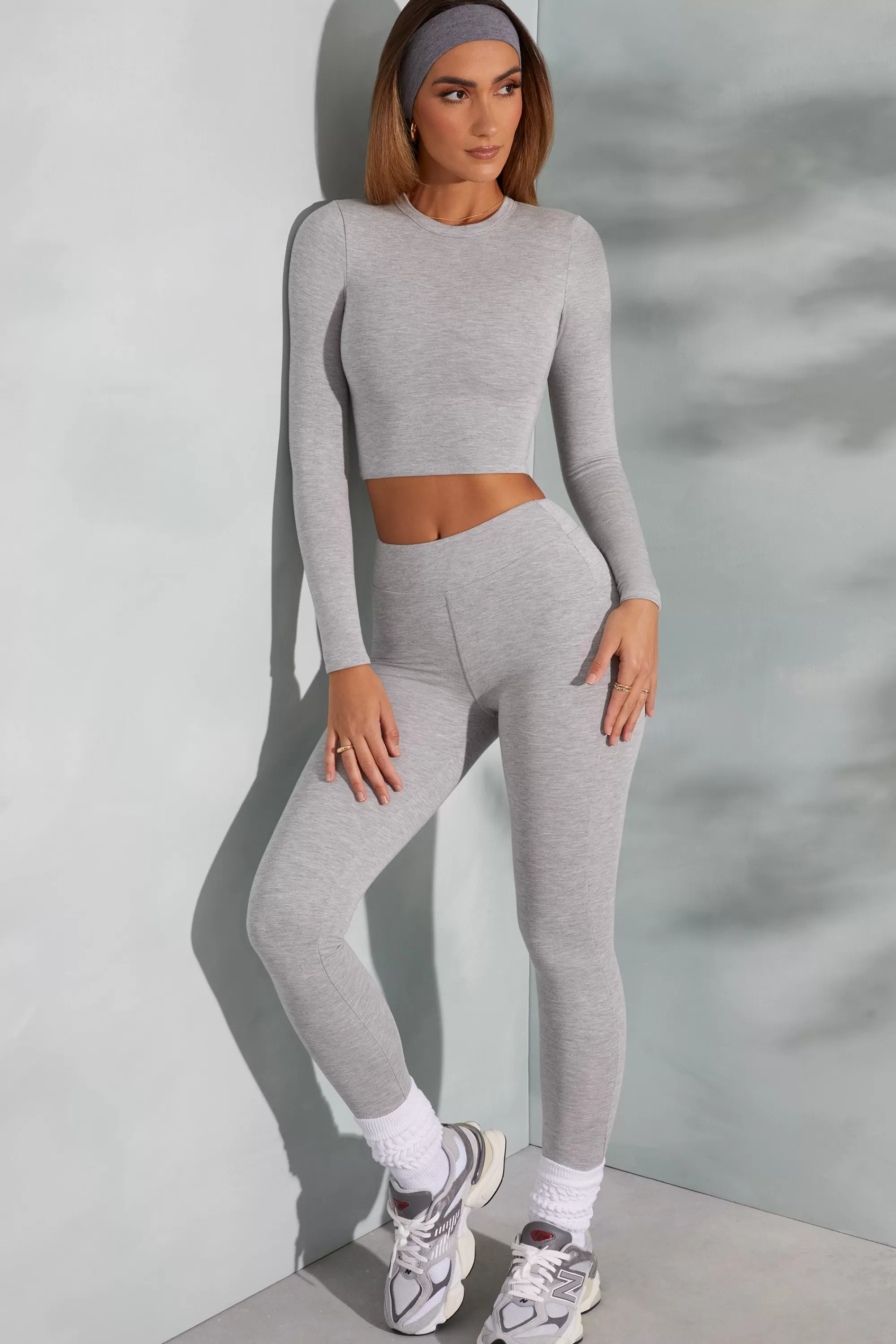 Oh Polly High Waist Leggings In Marled Grey Cheap