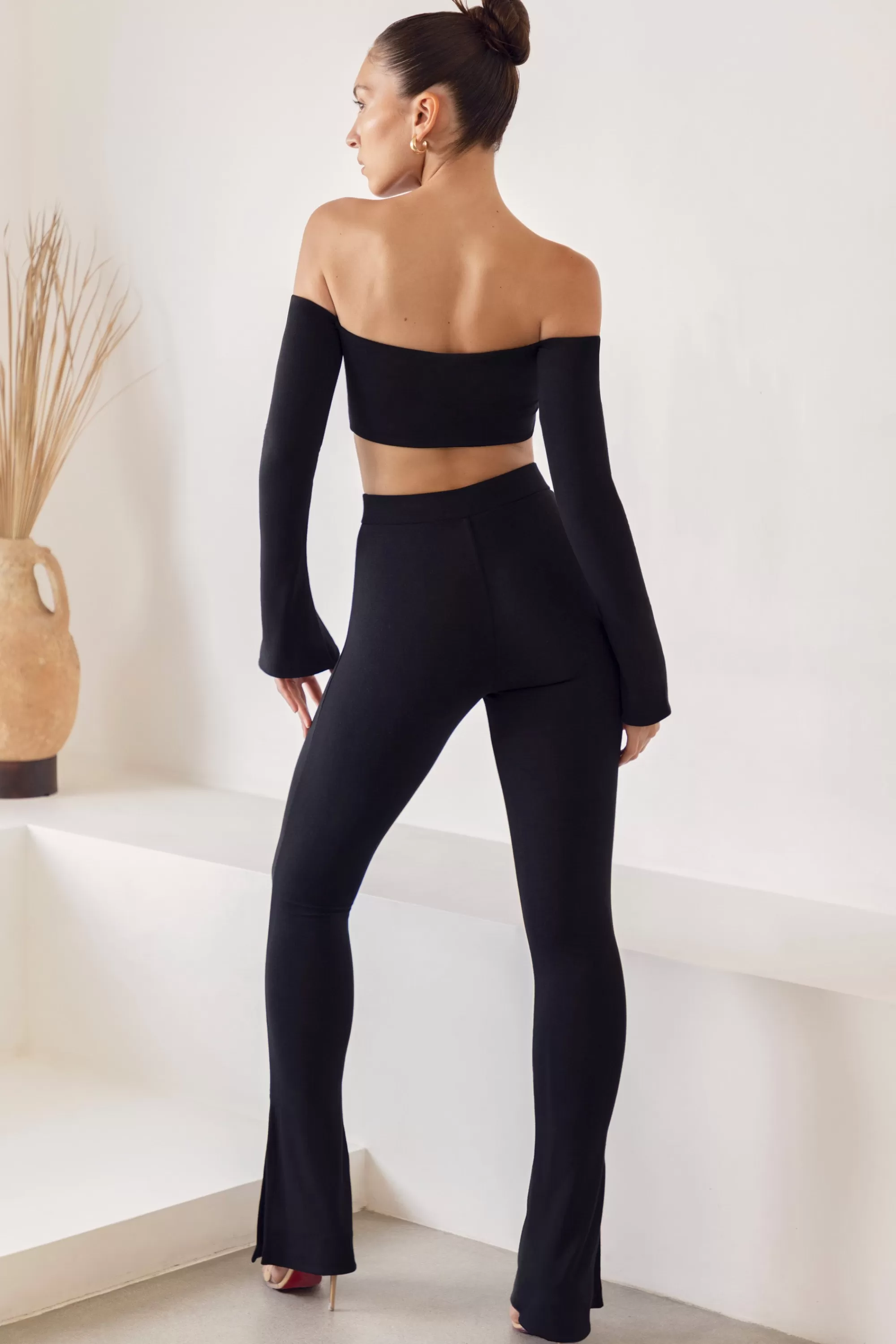 Oh Polly High Waist Split Flare Leggings In Black Flash Sale