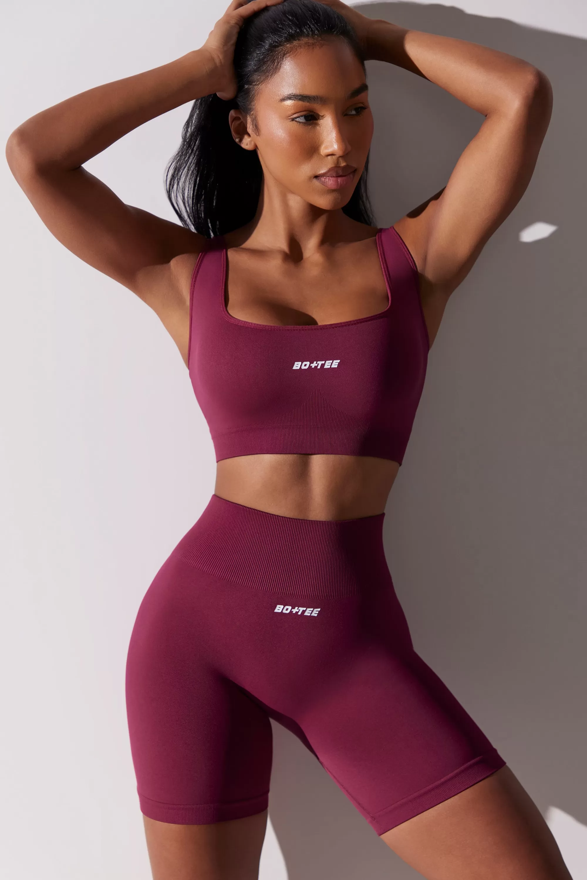 Oh Polly High Waist Super Sculpt Biker Shorts In Plum Discount