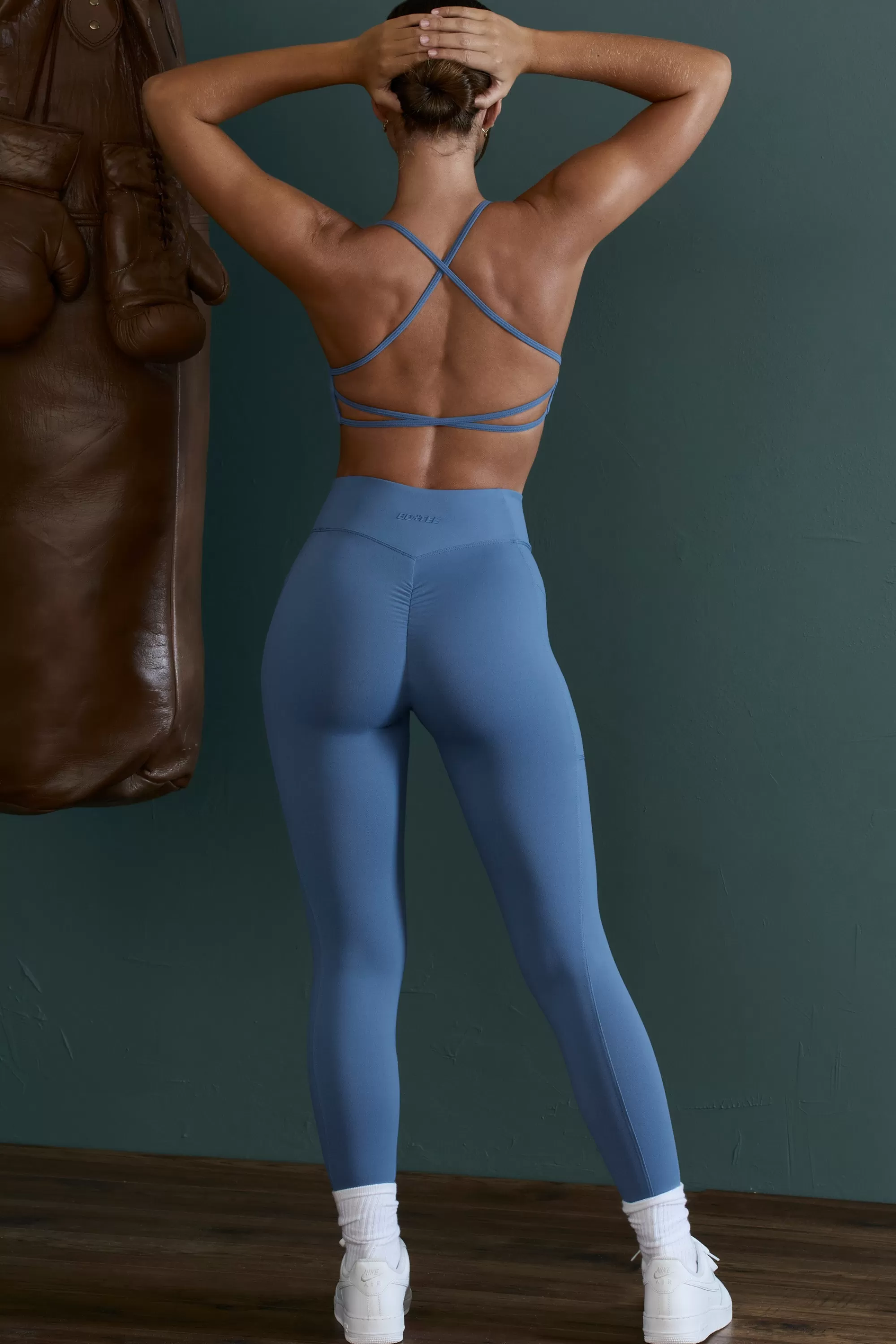 Oh Polly High Waist Wrap Over Leggings In Blue Cheap