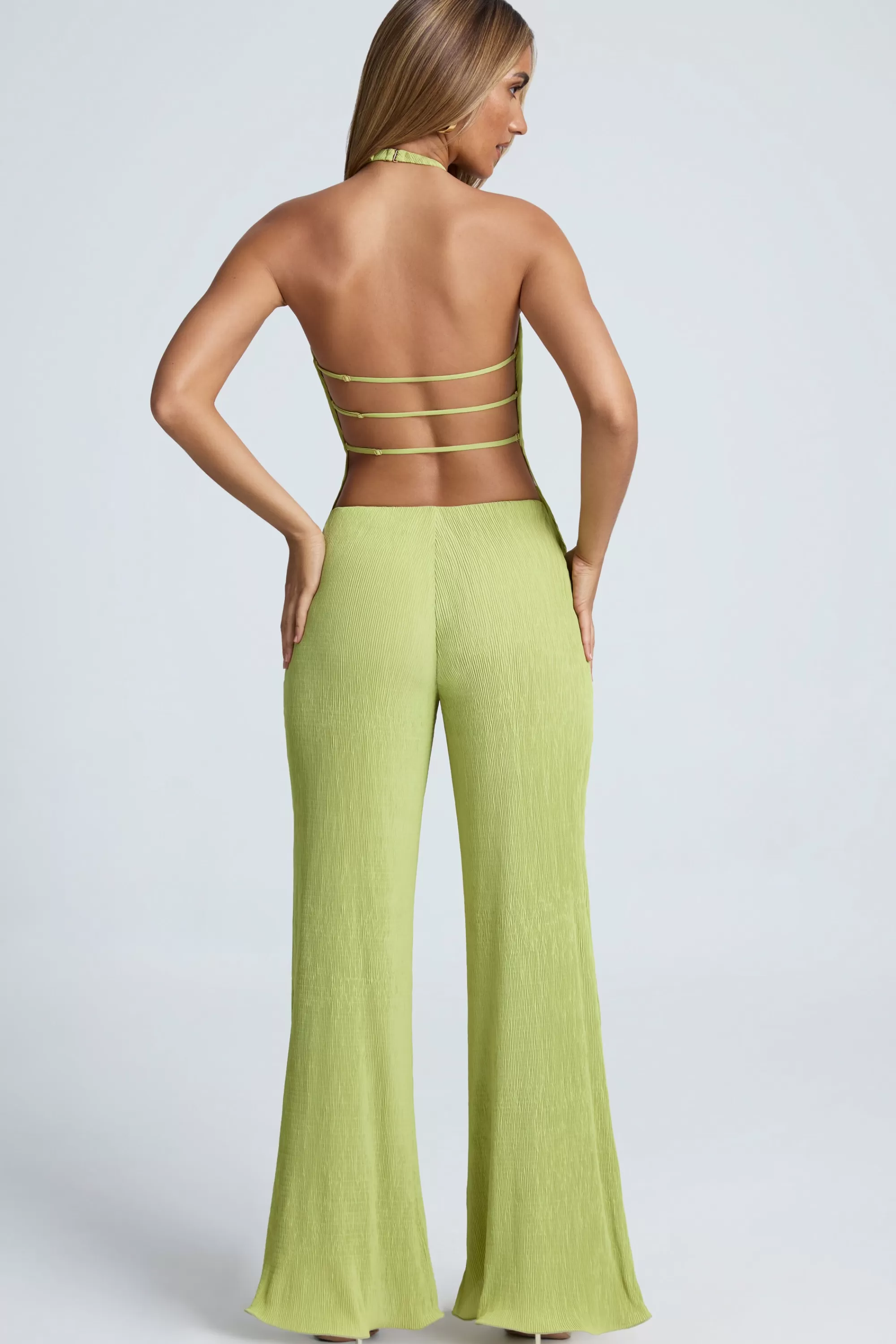 Oh Polly High-Waist Wide-Leg Trousers In Olive Green Discount