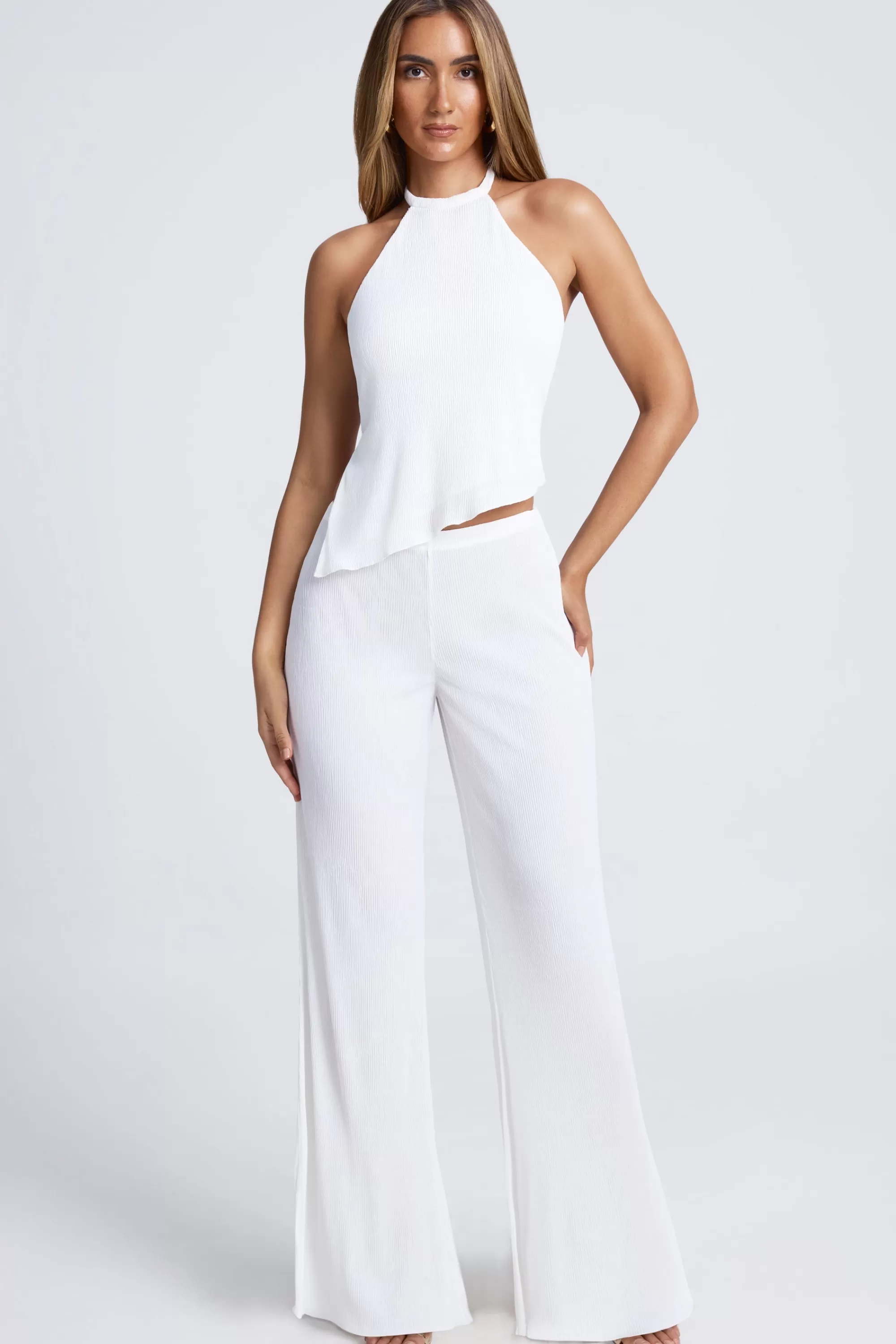 Oh Polly High-Waist Wide-Leg Trousers In White Cheap