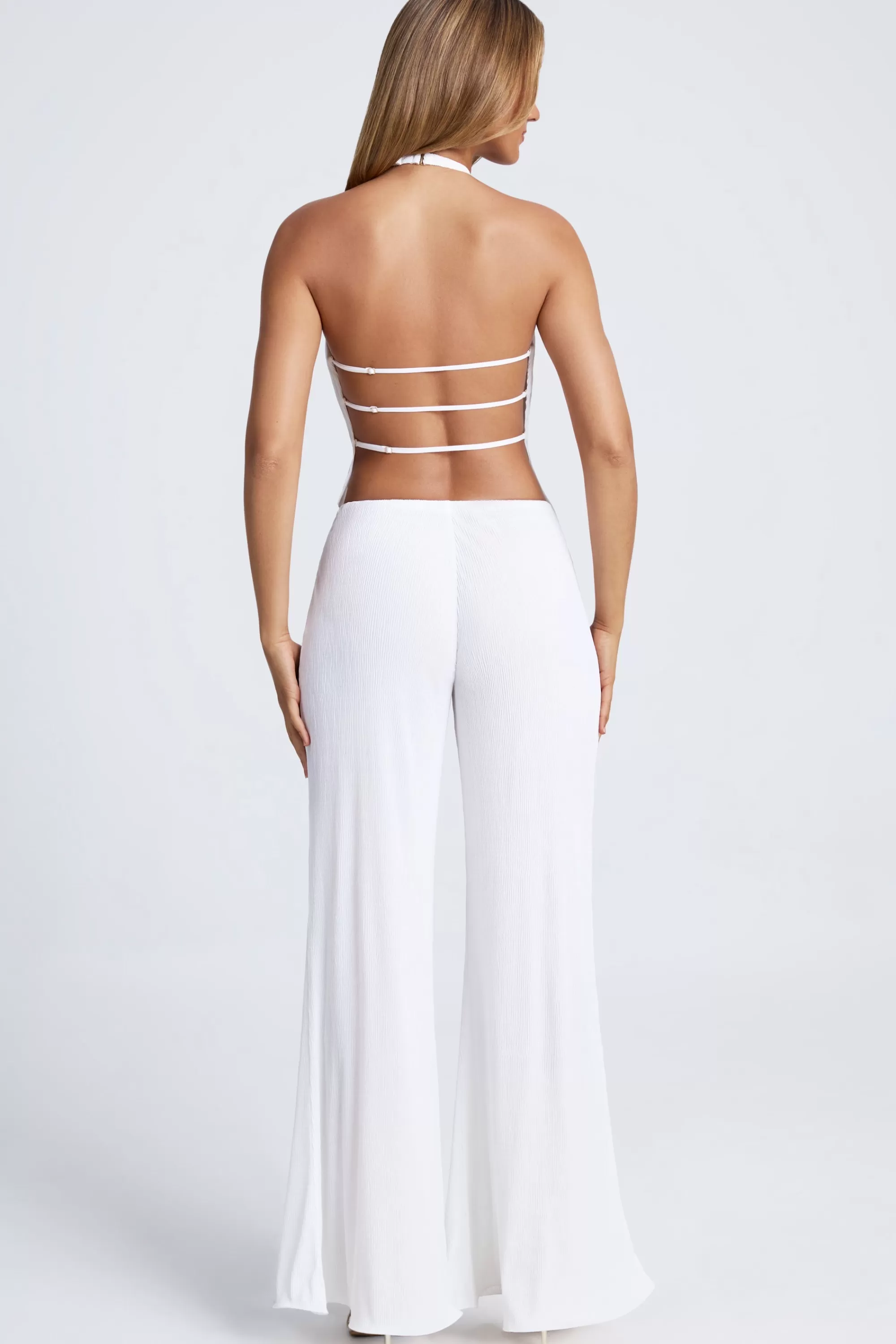 Oh Polly High-Waist Wide-Leg Trousers In White Cheap