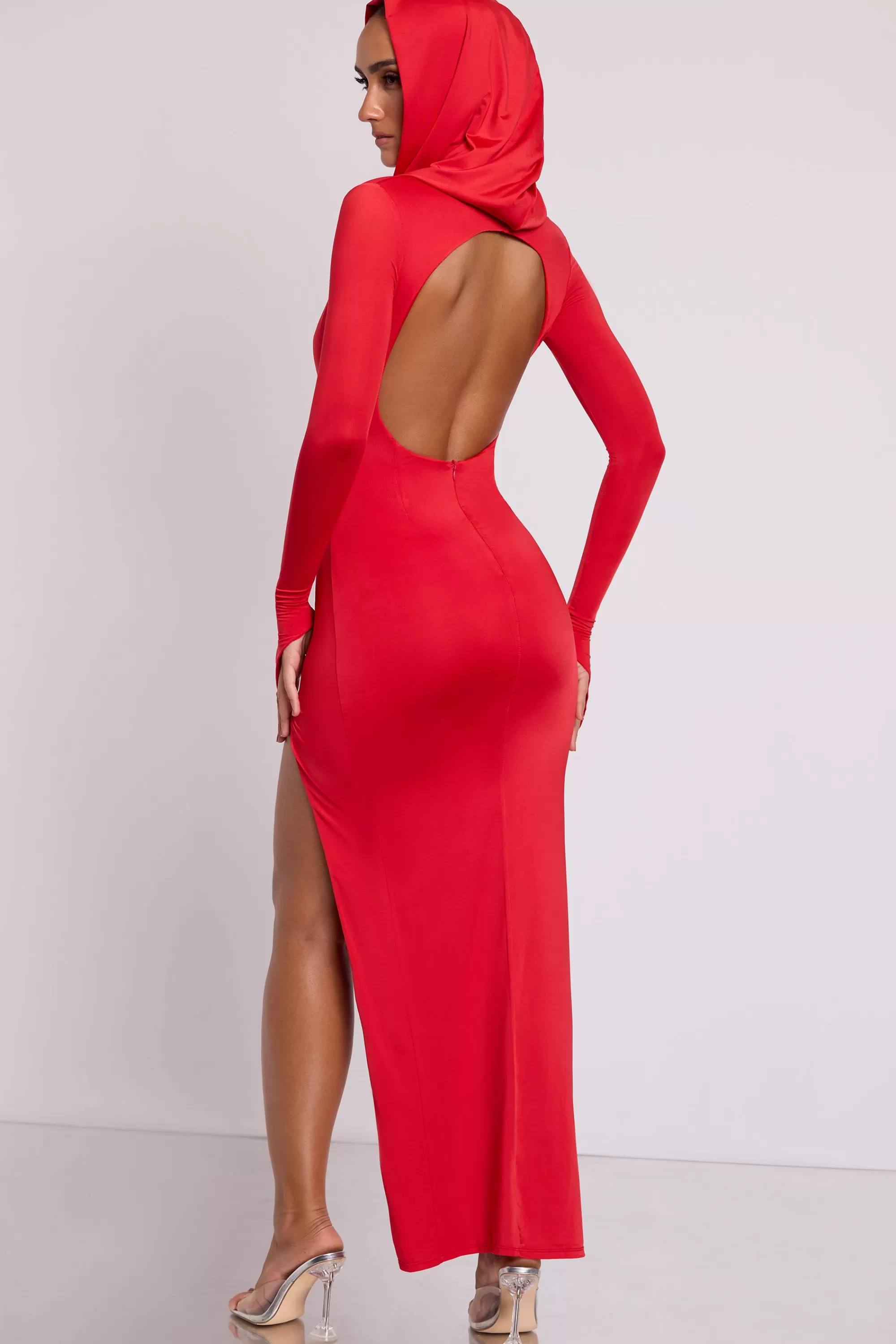 Oh Polly Hooded Long Sleeve Maxi Dress In Fire Red Online