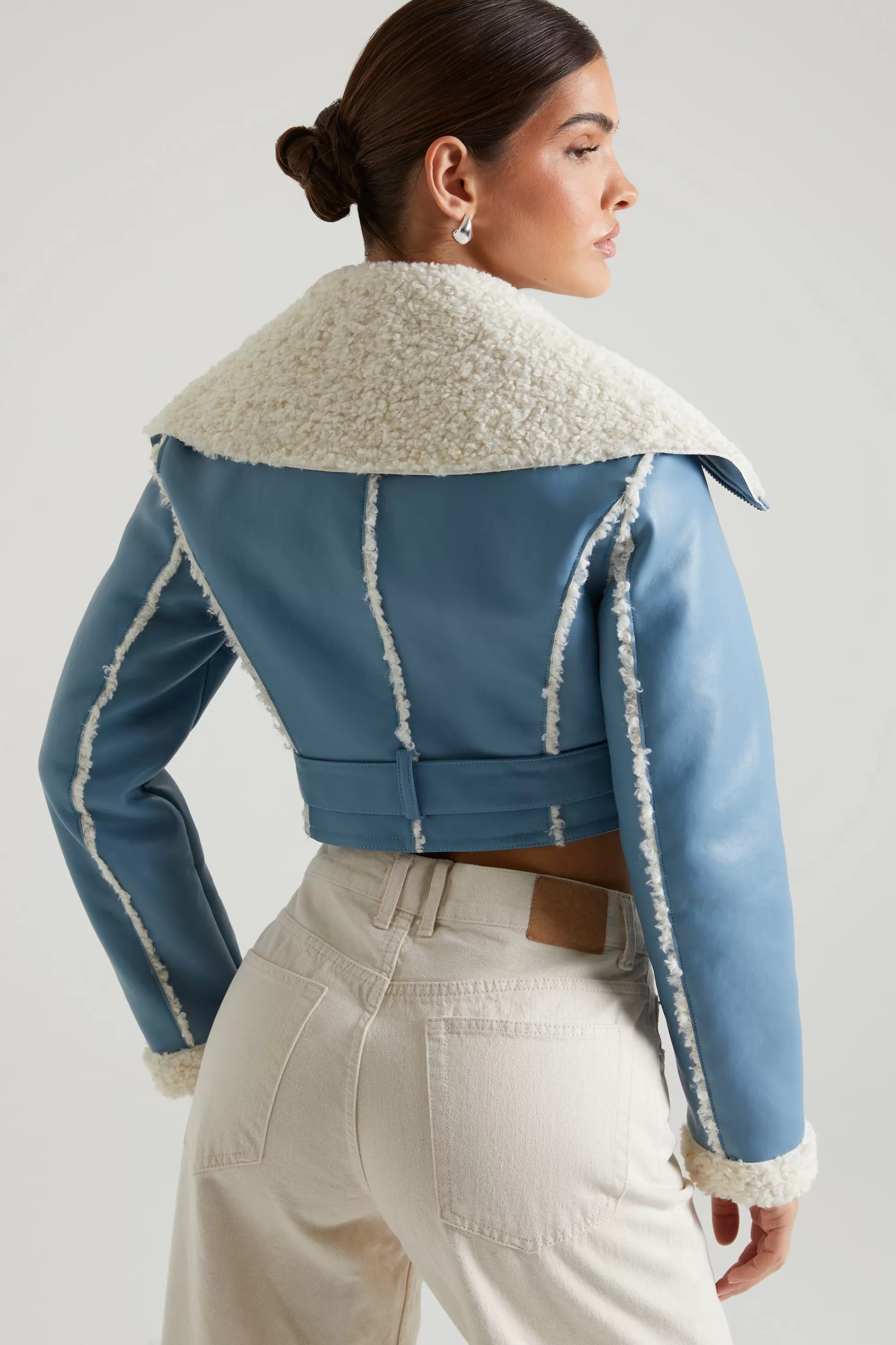 Oh Polly Jacket With Shearling Collar And Trim In Blue Store