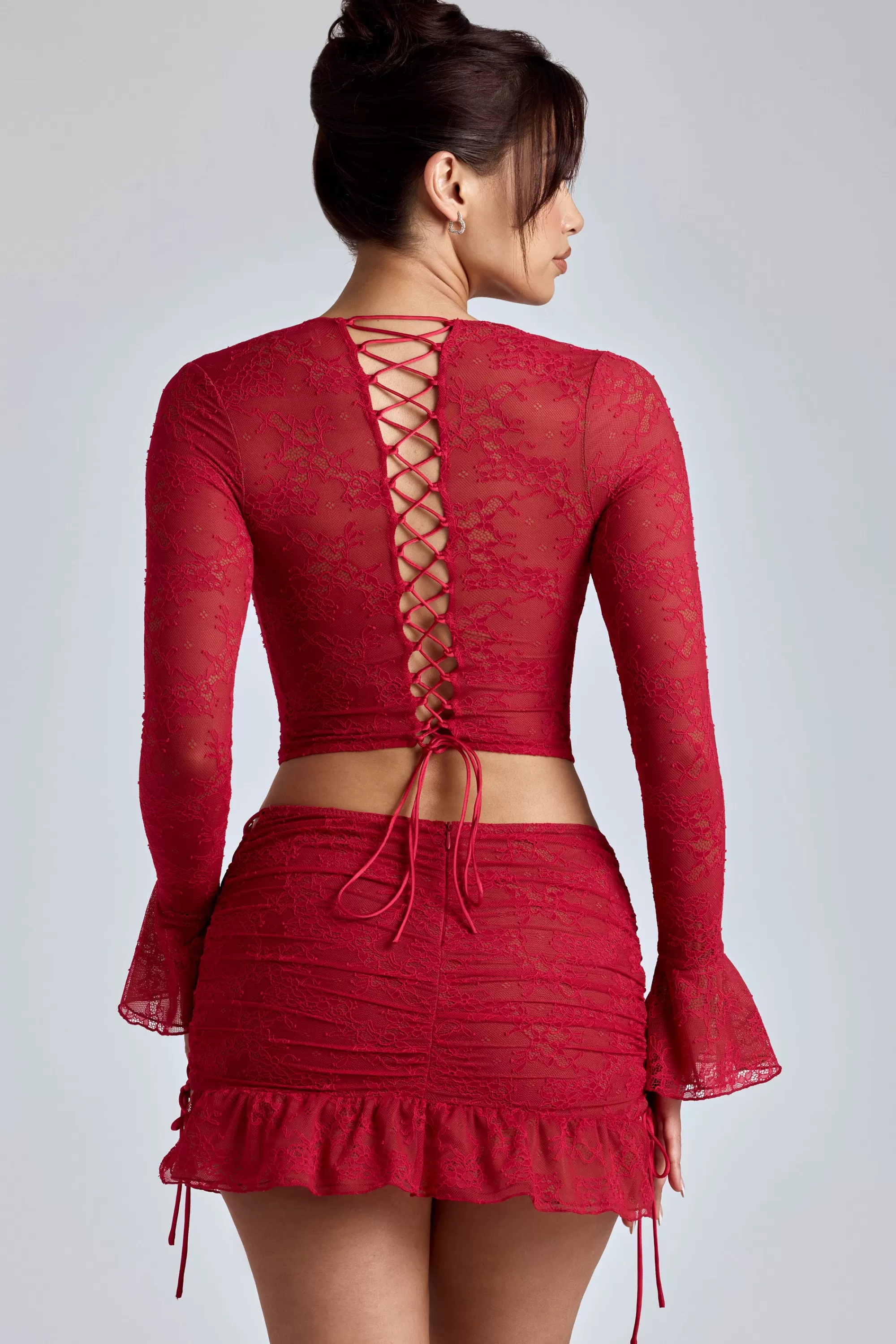 Oh Polly Lace Long Sleeve Top In Cherry Red Best Sale