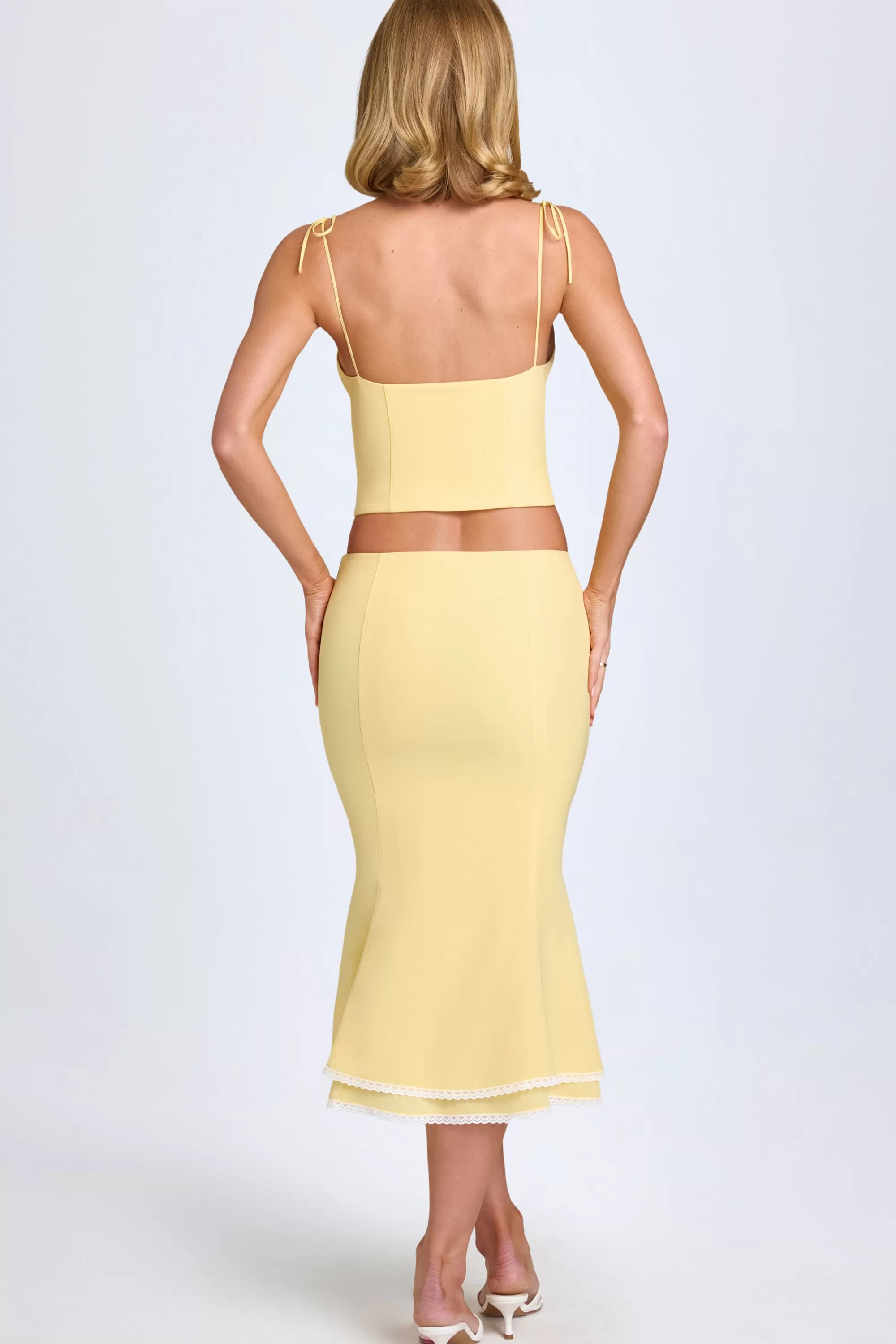 Oh Polly Lace-Trim Mid-Rise Midaxi Skirt In Pastel Yellow Discount